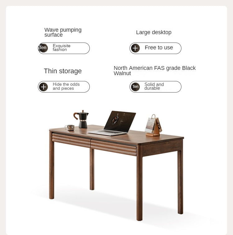Premium Black Walnut Solid Wood Rectangular Office Desk - Modern Executive Workstation for Home & Business Use - Perfect for Remote Work, Study & Professional Workspaces