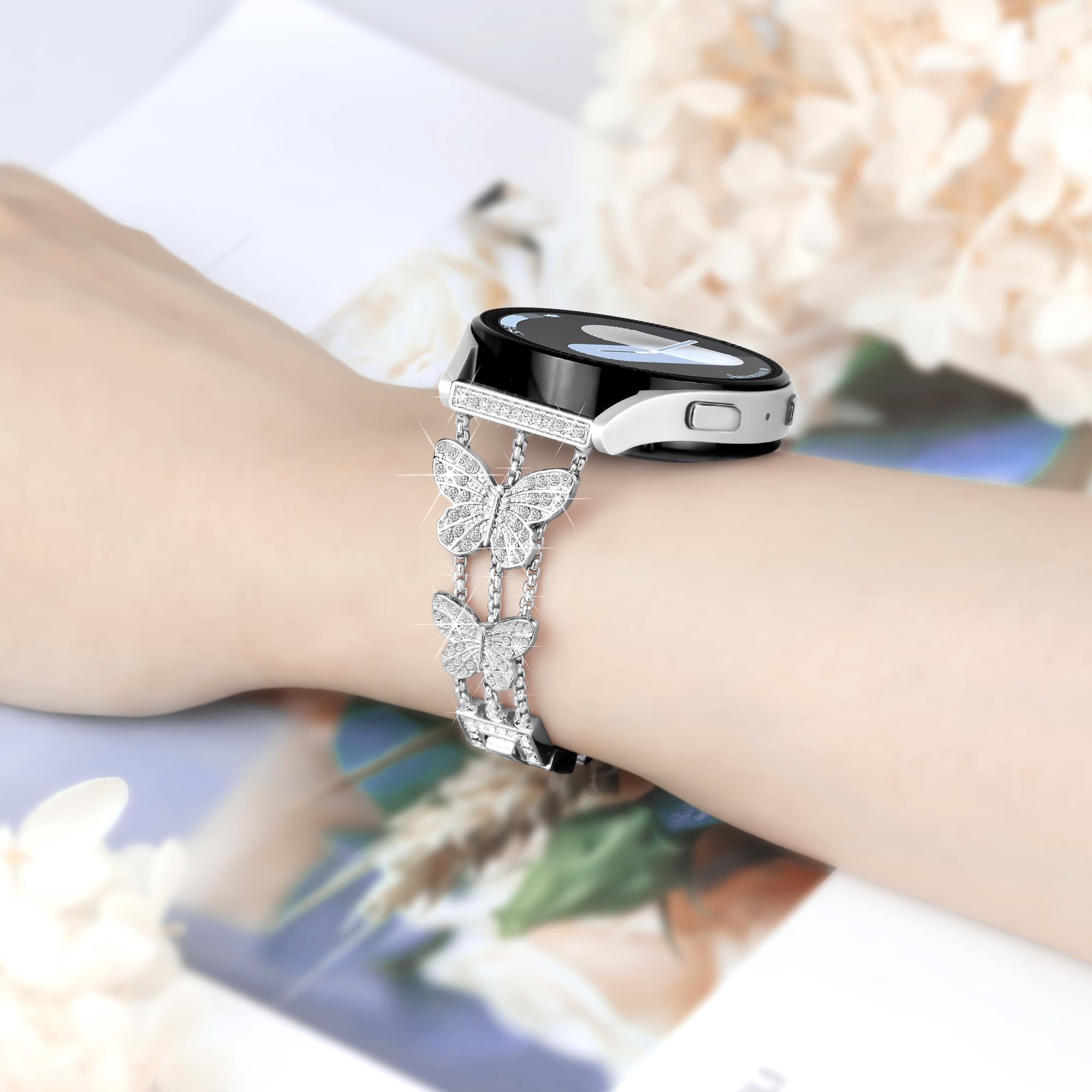 Samsung Galaxy Watch 7/6/5/4 Strap - 20mm Bling Metal Band for Women | Workout & Party