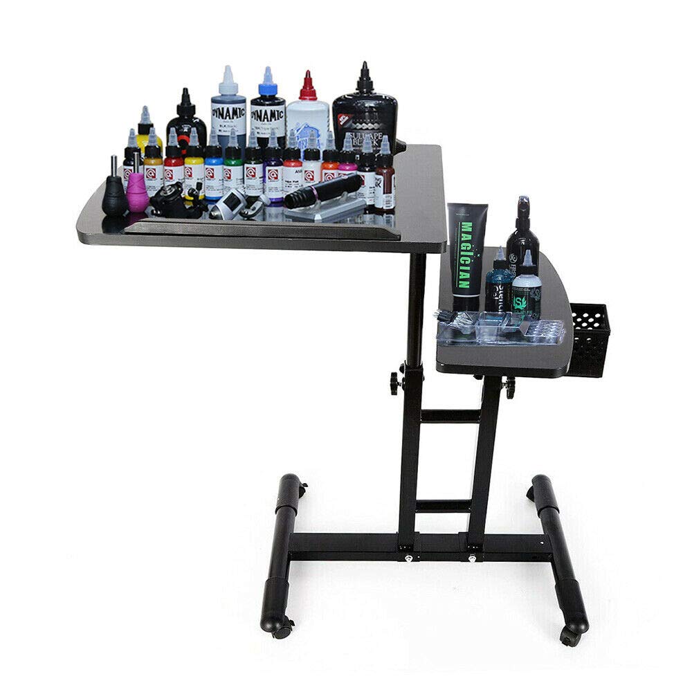 Professional Double Countertop Tattoo Workstation & Hair Salon Rolling Tray - Adjustable Height Mobile Work Station Stand for Tattoo Artists & Hair Stylists - Perfect for Tattoo Parlors, Beauty Salons & Home Studios