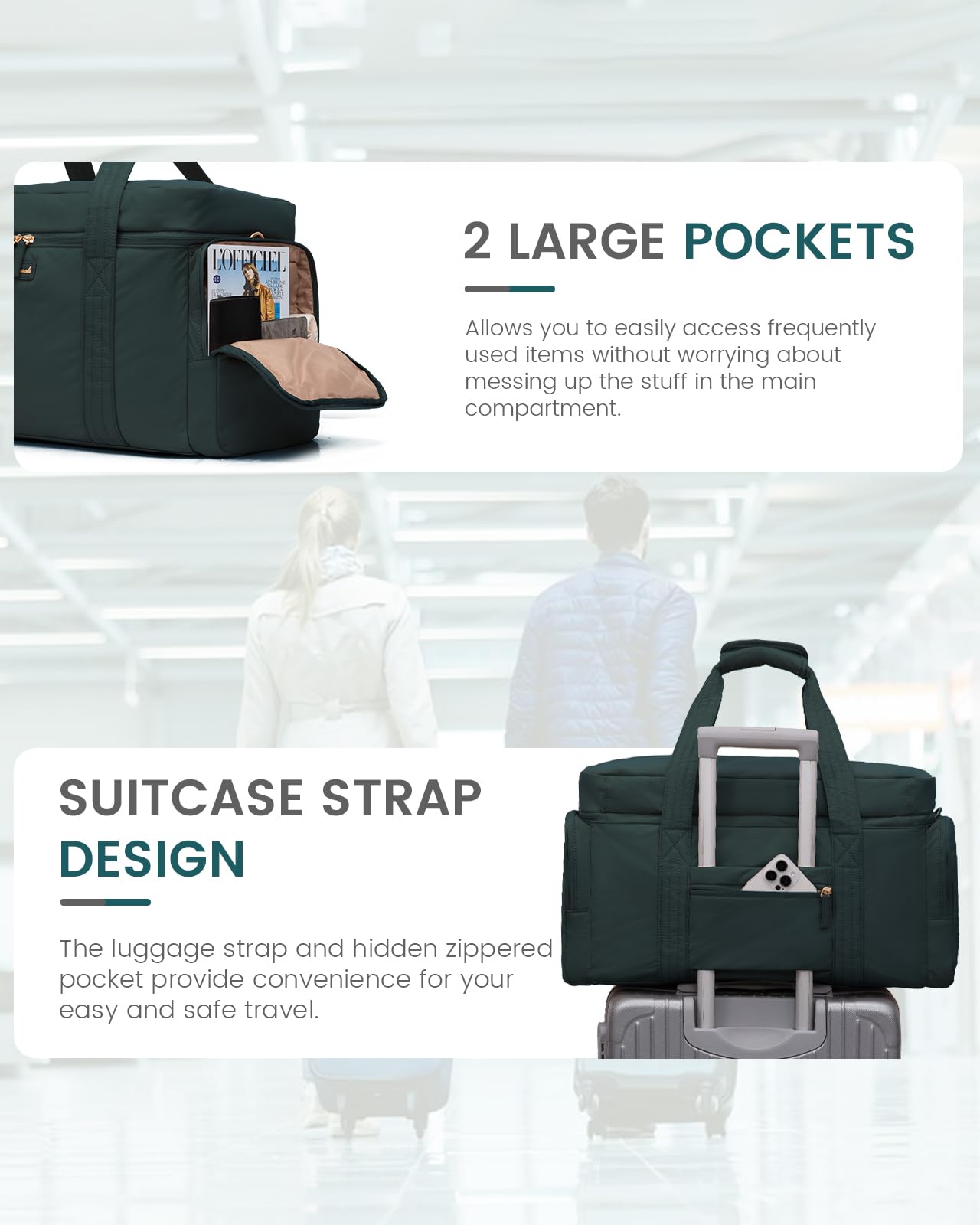 LOVEVOOK Women's Travel Duffle Bag - 3-Piece Puffer Weekender Set with Toiletry Bag & Wet Pocket | Carry-On Airplane Bag, Overnight Bag, Hospital Delivery Bag, Yoga Gym Bag | Perfect for Travel, Workouts & Maternity (Cyan)