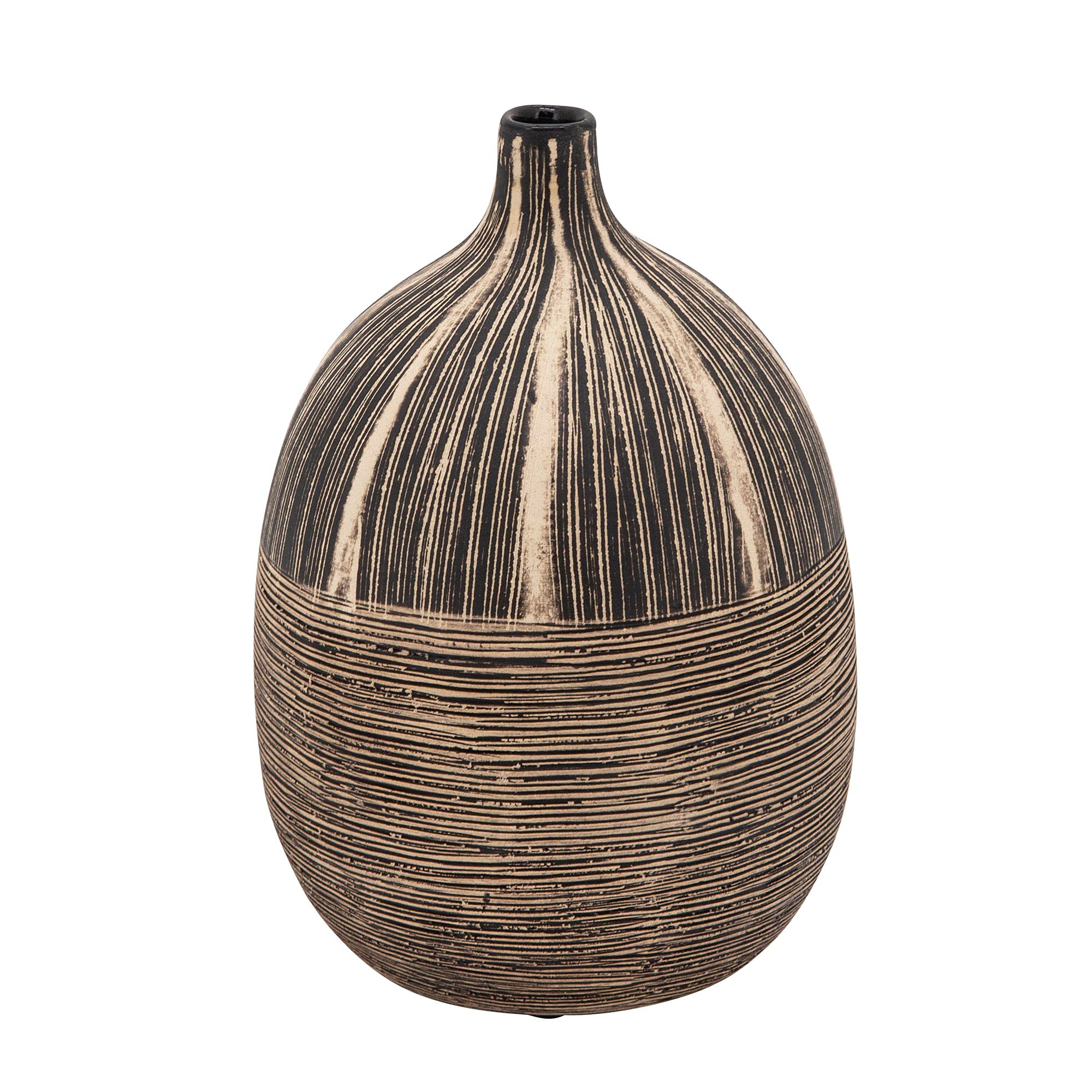 Kingston Living 7-Inch Chocolate Brown and Beige Ceramic Tribal Table Vase - Handcrafted Home Decor for Living Room, Dining Table, or Office Desk