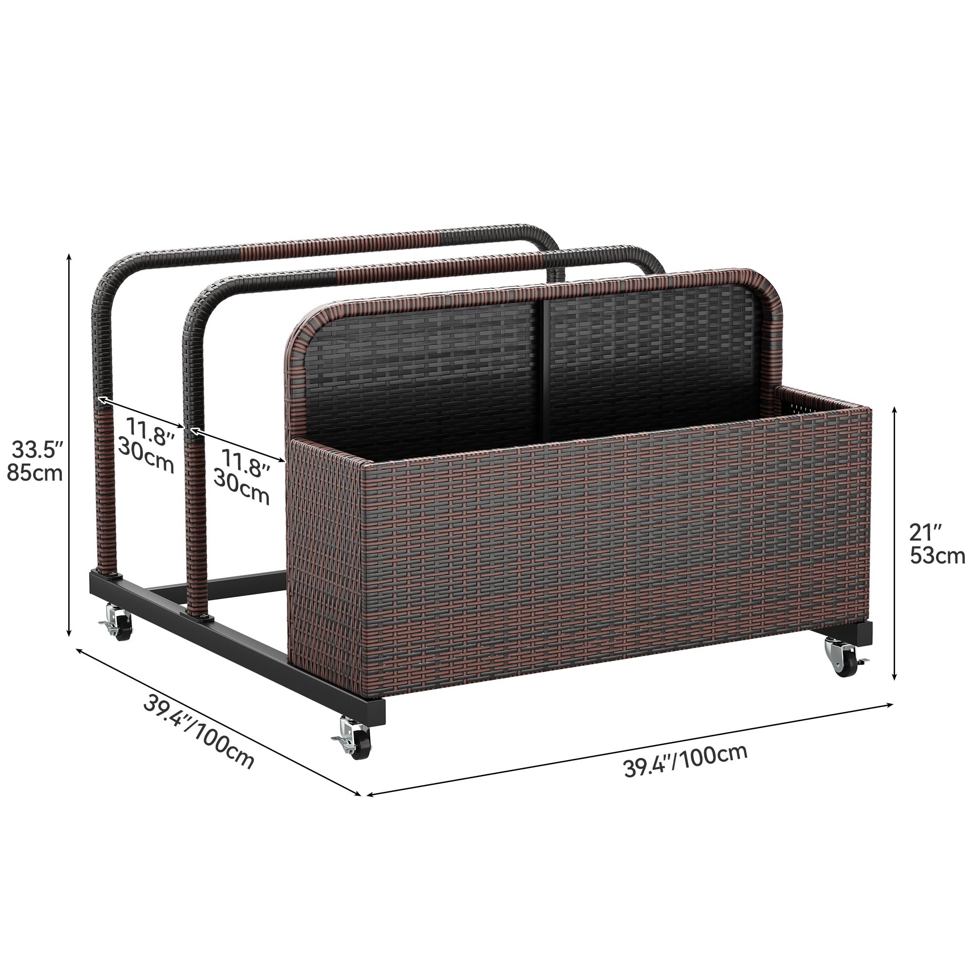 YITAHOME Outdoor Wicker Patio Poolside Float Storage Organizer - PE Rattan Rolling Pool Float Caddy for Cushions, Floaties, Noodles, Life Vests, Beach Balls & Toys - Perfect for Pool, Beach, Backyard & Patio Furniture Storage (Brown)
