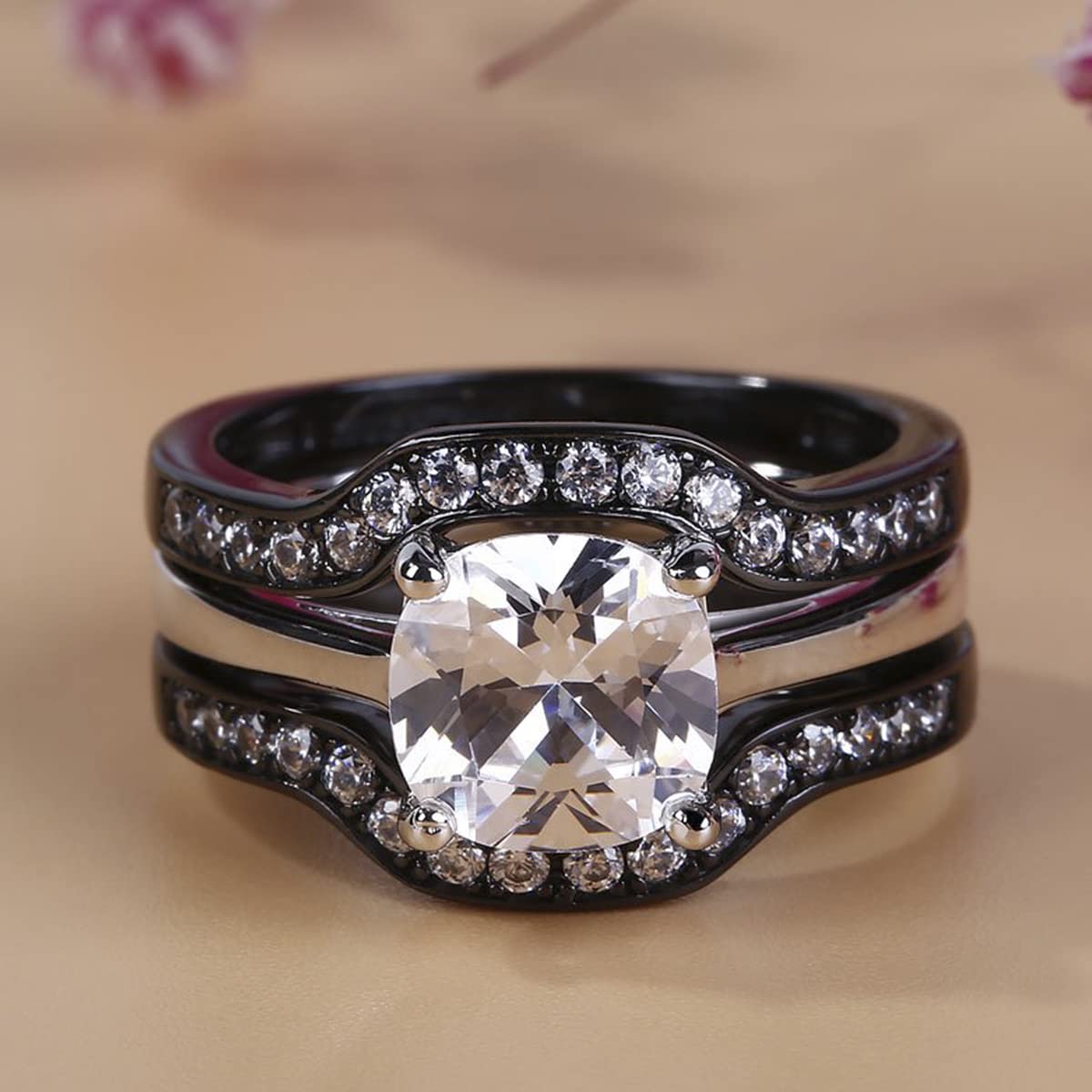 Jeulia 3.7ct Cushion Cut Diamond Wedding Ring Set - Sterling Silver Bridal Halo Promise Ring, Anniversary Engagement Jewelry with Gift Box | Perfect for Bridal Showers, Proposals, Anniversaries & Special Occasions