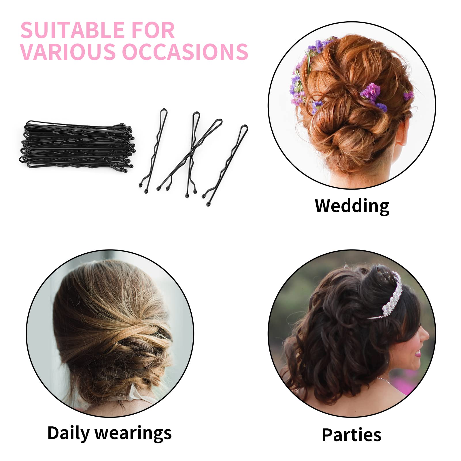 Vaincre 150 Count Black Bobby Pins for Hair Buns - Pain-Free Hair Clips for Women & Girls with Storage Case (2 Inch) - Perfect for Updos, Braids, and Everyday Hairstyles
