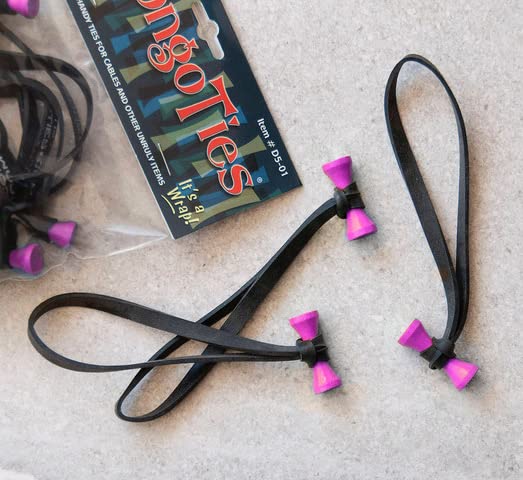 Pink & Black Flamingo Pattern Bongo Ties - 10 Pack Style D | Natural Rubber & Bamboo Professional Cable Ties | Secure Wires, Cords & Organize Home/Office Accessories