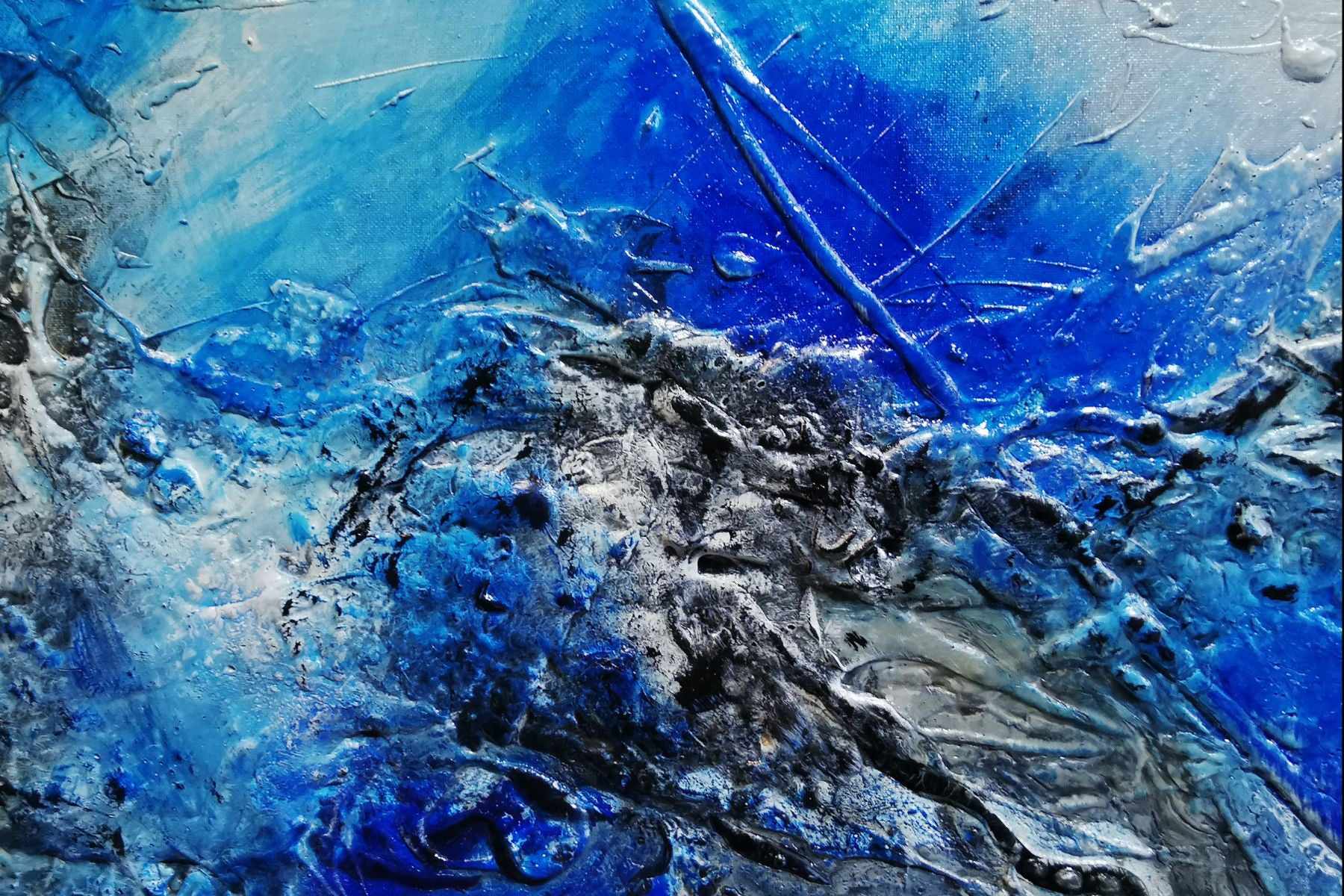 Blue and White Textured Abstract Painting - 63