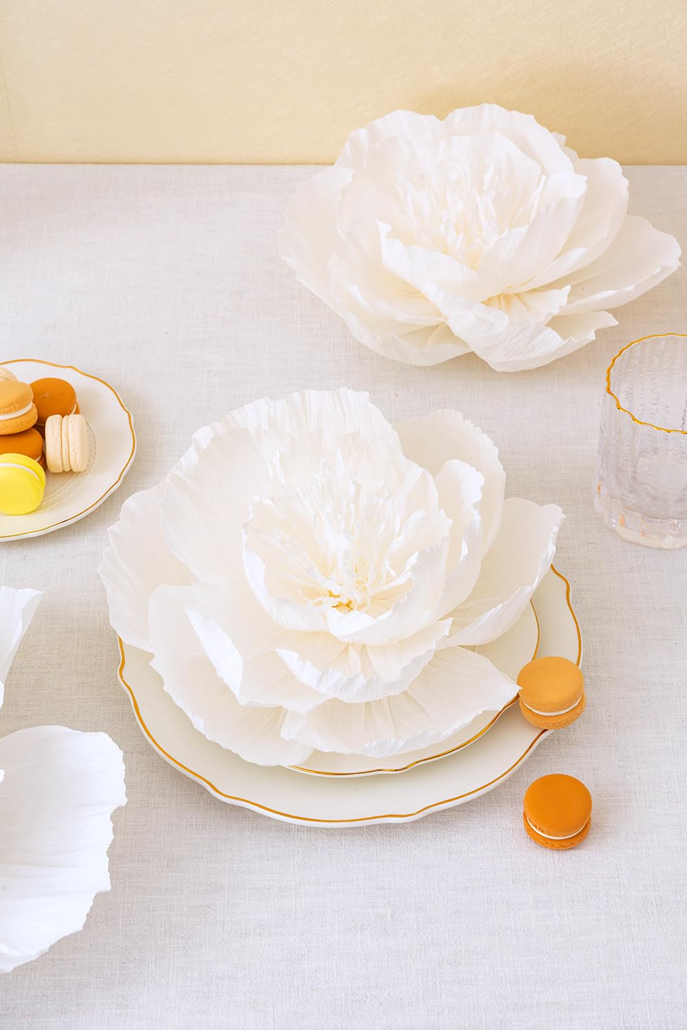 White Crepe Paper Flowers Set of 6 - Wedding, Baby Shower & Party Decor