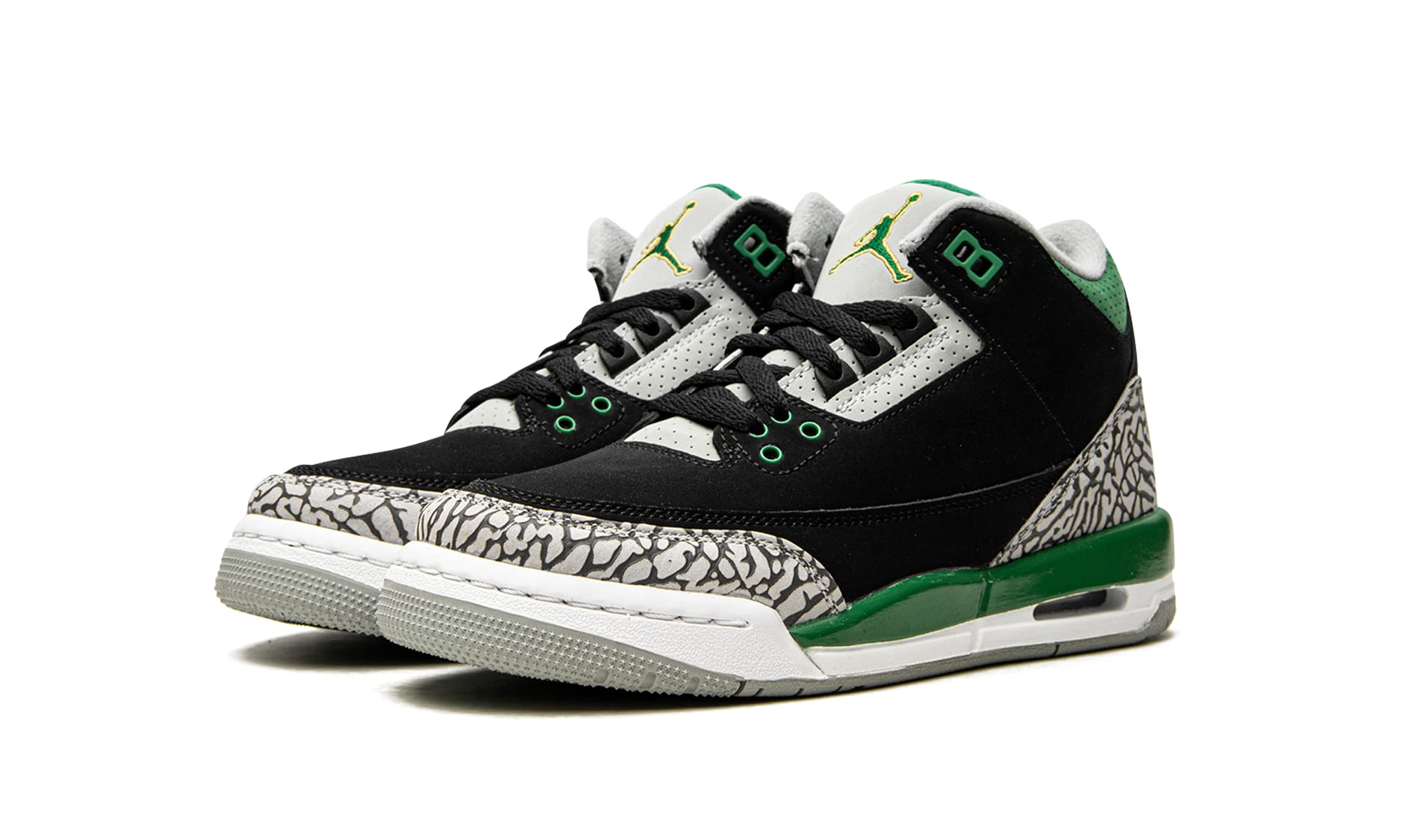 Nike Air Jordan 3 Retro Pine Green Sneakers for Kids - Black/Pine Green/Silver/White (Style 398614-030) - Size 4 | Basketball Shoes for Boys & Girls | Perfect for School, Sports & Casual Wear