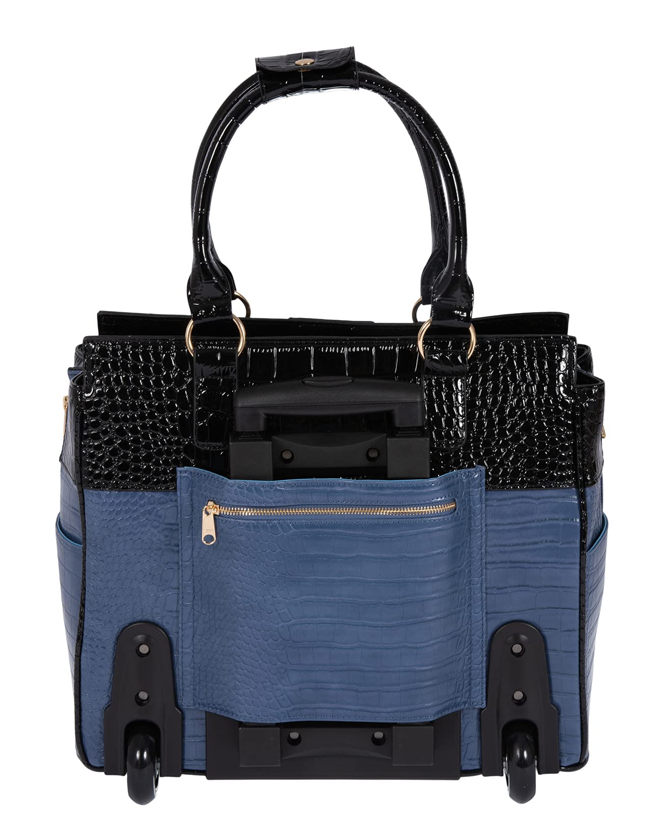 JKM and Company Alligator Print Rolling Tote Bag - Compatible with Laptop, iPad, Tablet - Water-Resistant Briefcase Carryall for Work, Travel & Business Meetings