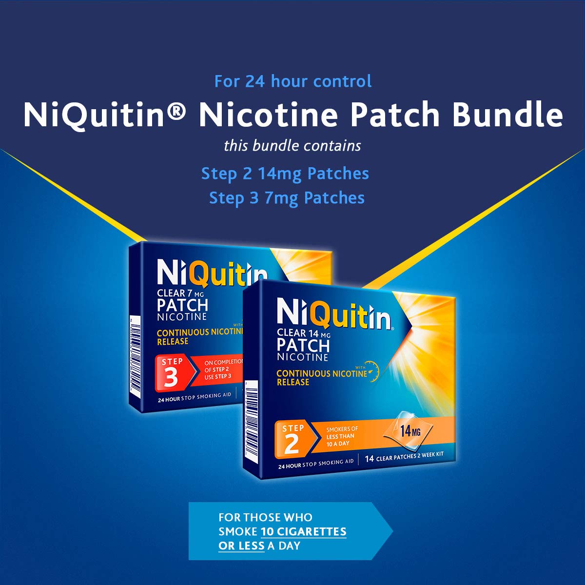 NiQuitin Nicotine Patches Step 2 & 3 Bundle - 8-Week Smoking Cessation Program for Light Smokers (<10 Cigarettes/Day) - Effective Quit Smoking Aid for Home, Work & Travel Use