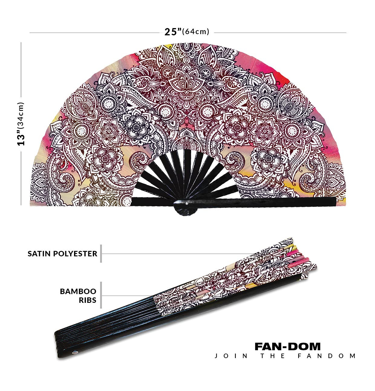 Foldable UV Glow Hand Fan - Colorful Holographic Psychedelic Design for Henna Tattoo Art & Rave Parties | Large Iridescent UV Reactive Fan for Festivals, Concerts & Summer Cooling (Style 2)