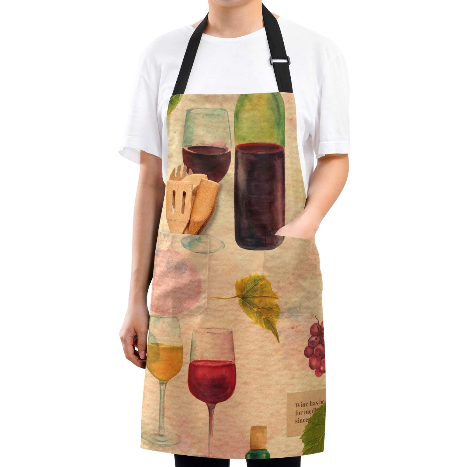 SUABO Wine Grapes Kitchen Apron with Pockets for Cooking, Baking & Grilling - Chef Apron for Women & Men - Perfect for Home Cooking, BBQ Parties & Professional Kitchens