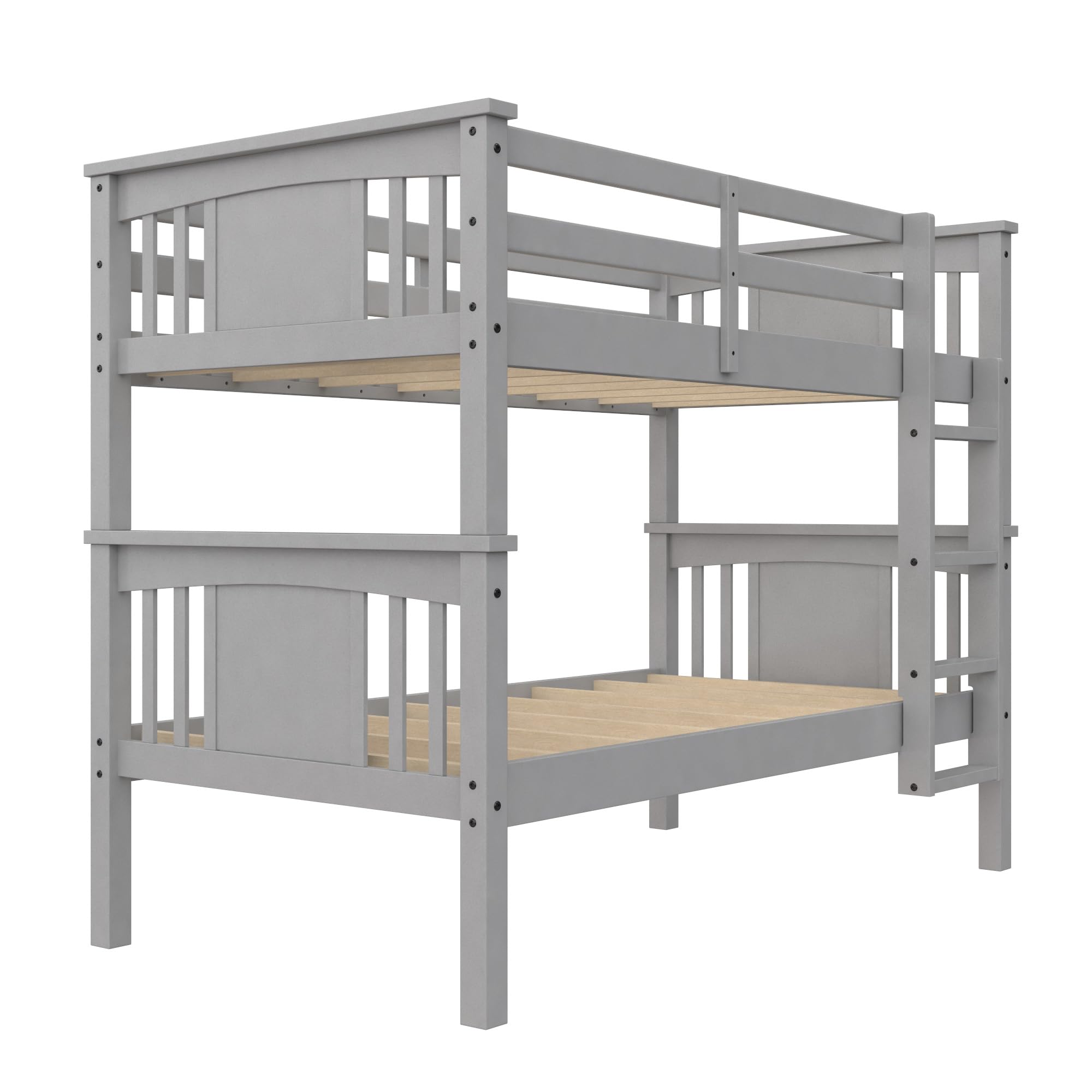 DHP Dylan Wood Twin Over Twin Bunk Bed with Ladder, Grey - Space-Saving Kids Bedroom Furniture for Siblings or Sleepovers