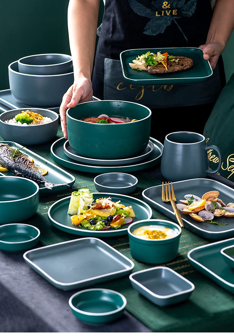 4-Piece Matte Porcelain Ramekin Bowls Set - Souffle & Creme Brulee Baking Dishes in Grey/Green | Perfect for Desserts, Side Dishes & Kitchen Serving