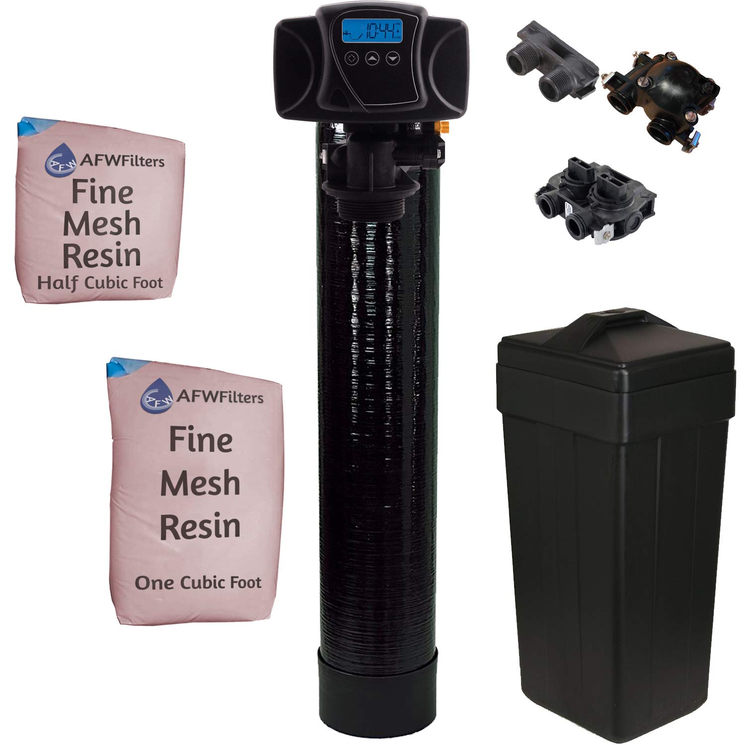 AFWFilters Fleck Iron Pro 2 AFW Filters 48,000 Grain Whole House Water Softener & Iron Removal System with 5600SXT Digital Metered Valve (Black) - Perfect for Hard Water Treatment & Rust Stain Prevention in Homes