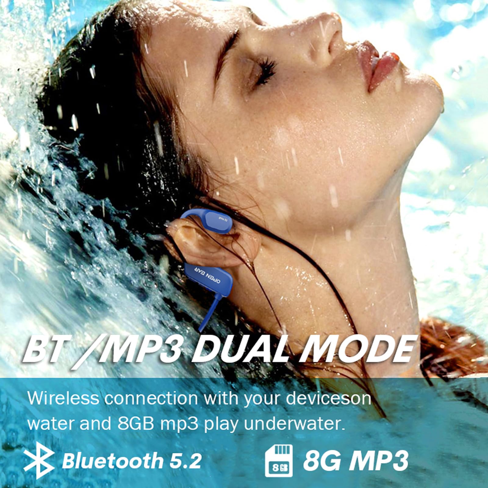 Bone Conduction Headphones for Swimming - IPX8 Waterproof Bluetooth Earbuds with 8GB MP3 Player | Perfect for Underwater Workouts, Pool Laps & Open Water Swimming