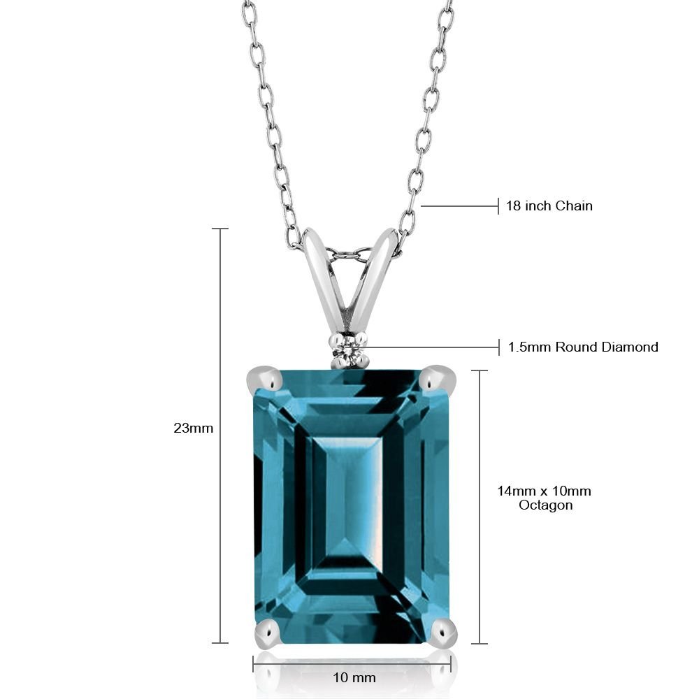 14X10MM Emerald Cut Gemstone & White Diamond Pendant Necklace for Women - 925 Sterling Silver with 18