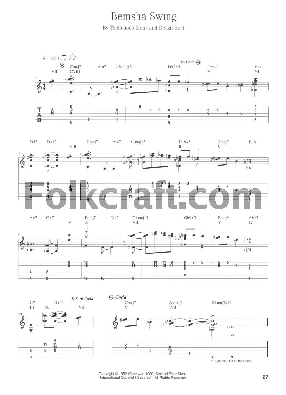 Thelonious Monk Jazz Guitar Sheet Music Book - Authentic Arrangements for Guitarists | Perfect for Practice, Performances & Jazz Ensembles
