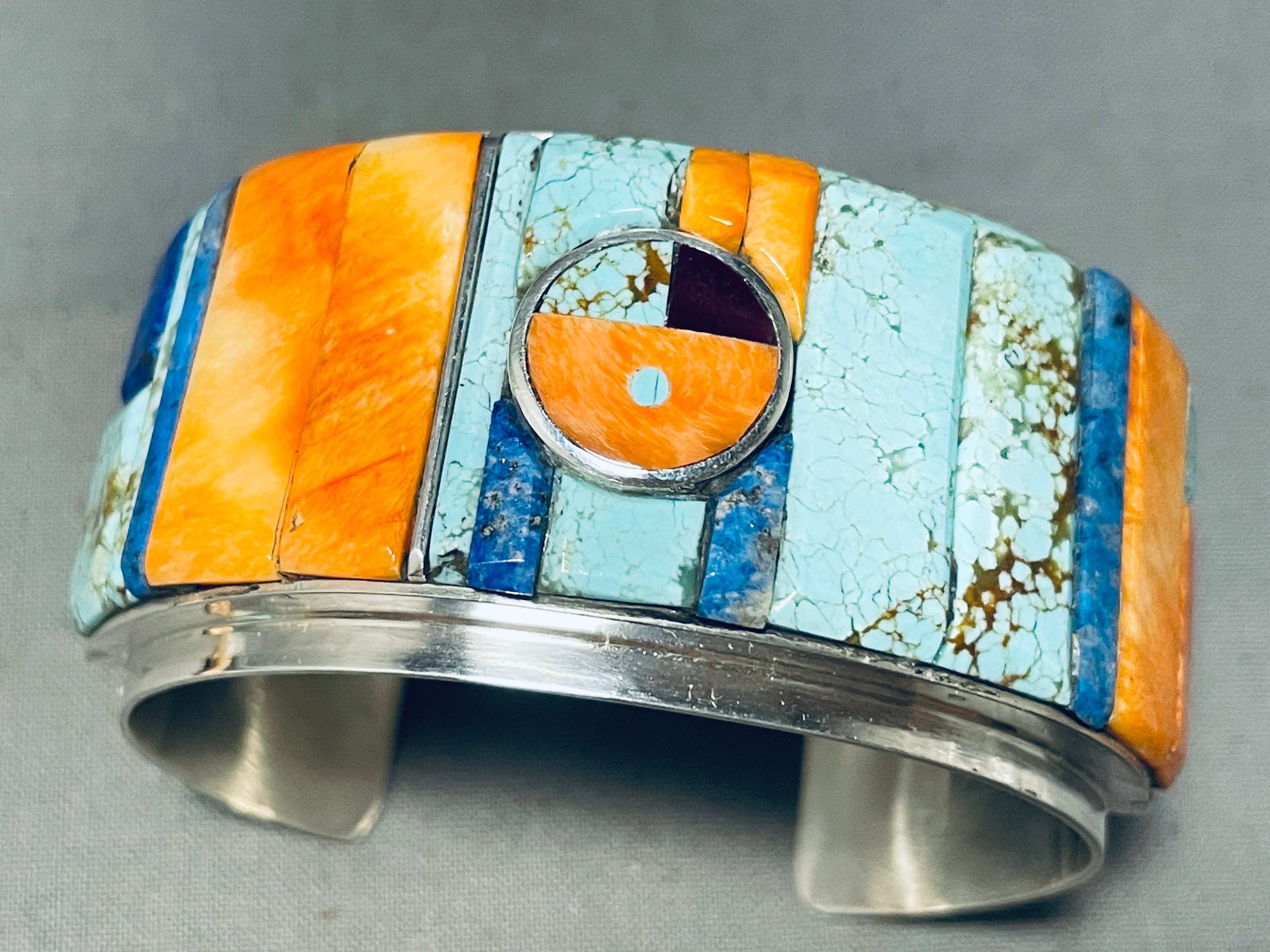 6 Inch Native American Navajo Turquoise Inlay Sterling Silver Bracelet for Women - Handmade Southwest Jewelry for Boho Fashion & Gift Giving