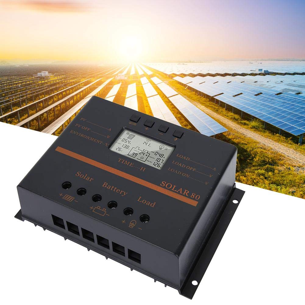 BTIHCEUOT 80A PWM Solar Charge Controller with LCD Display - 12V/24V Auto for Solar Panels - Perfect for Off-Grid Solar Systems, RV, Marine & Home Use