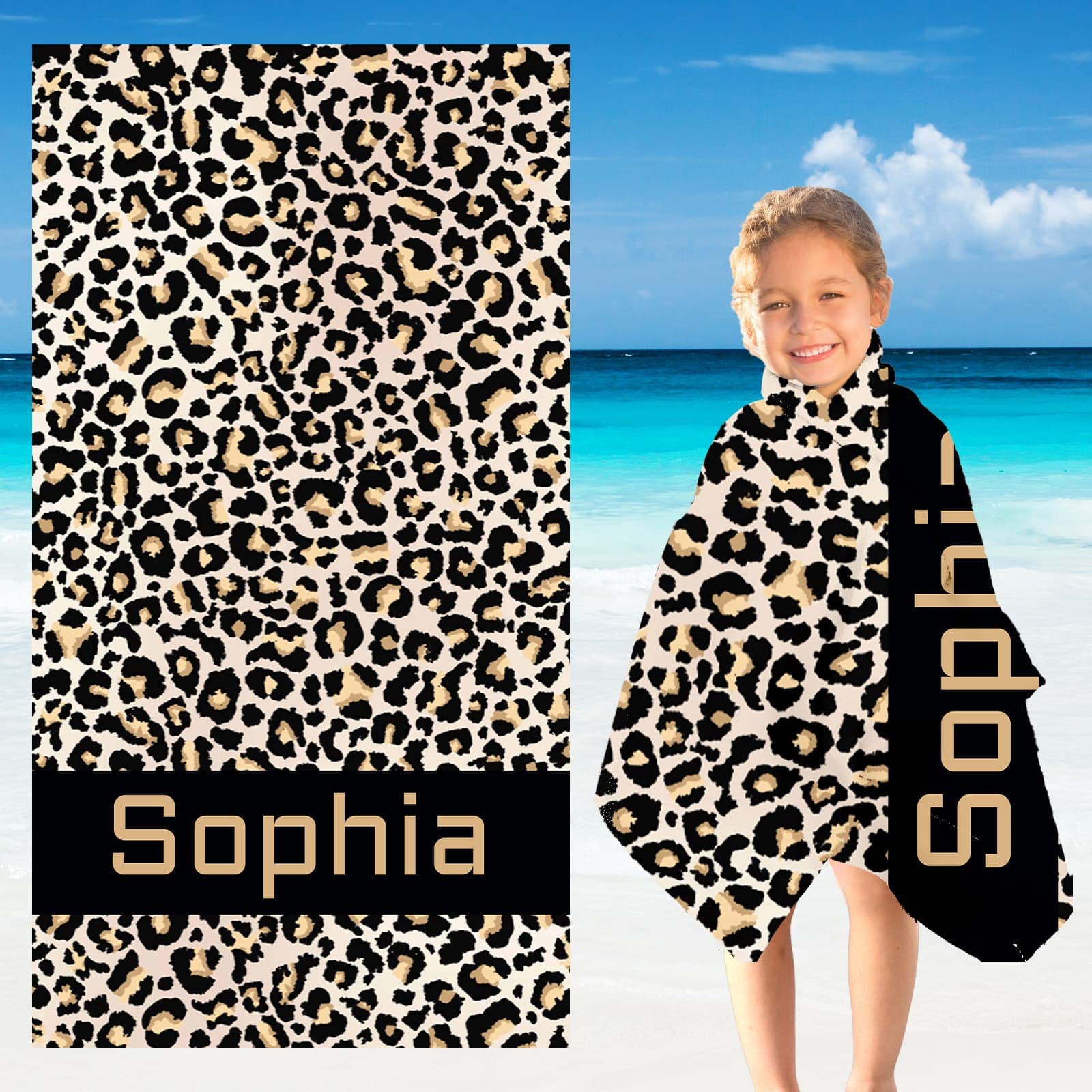 Custom Leopard Print Bath Towels - Personalized Monogrammed Beach Towels for Women & Girls, Super Absorbent, Quick Dry, Sand Free - Perfect for Pool, Beach, Travel, Spa, Gym & Home Use