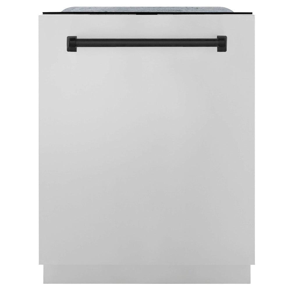 ZLINE Autograph Edition 30-inch Stainless Steel Dual Fuel Range Kitchen Package with Range Hood, Dishwasher & Refrigerator with External Water Dispenser - Matte Black Accents (4AKPR RARHDWM30 MB) | Premium Kitchen Appliances for Modern Homes & Professional Chefs