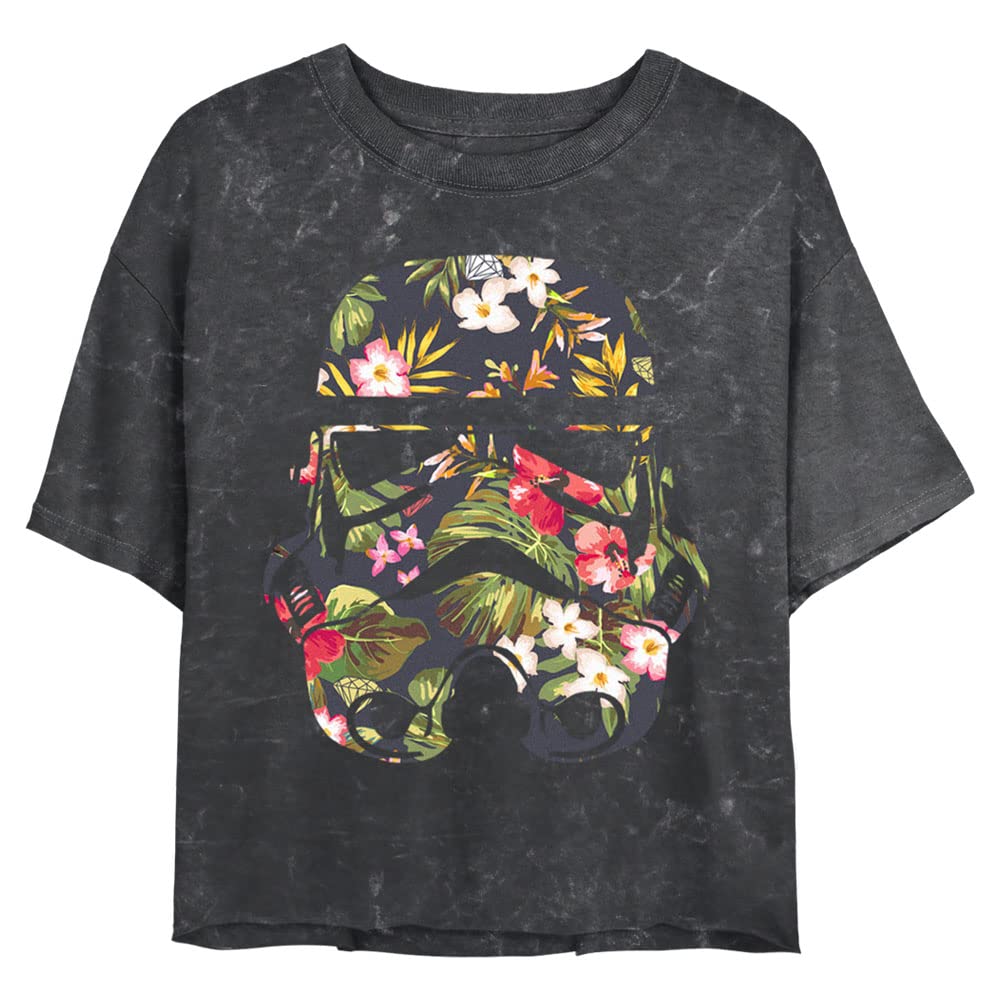 Star Wars Storm Flowers Women's Short Sleeve Crop T-Shirt - Distressed Mineral Wash Design - Perfect for Cosplay, Casual Wear & Fan Merchandise