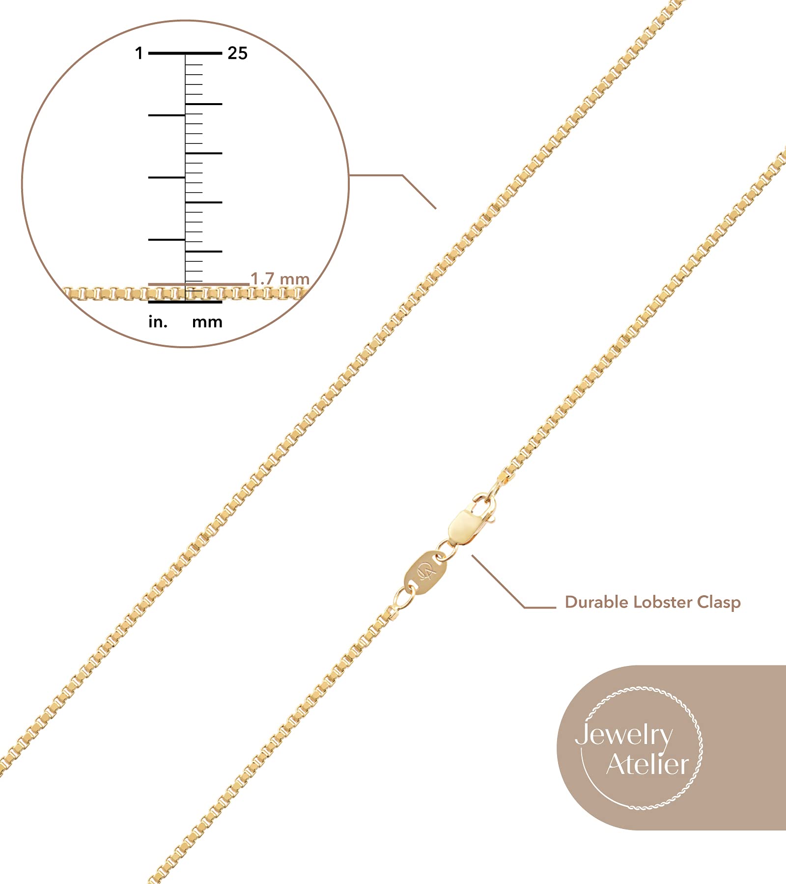 Jewelry Atelier Gold Chain Necklace Collection for Women & Men - Box, Cable & Clip Chain Styles | Perfect for Gifts, Layering & Everyday Wear