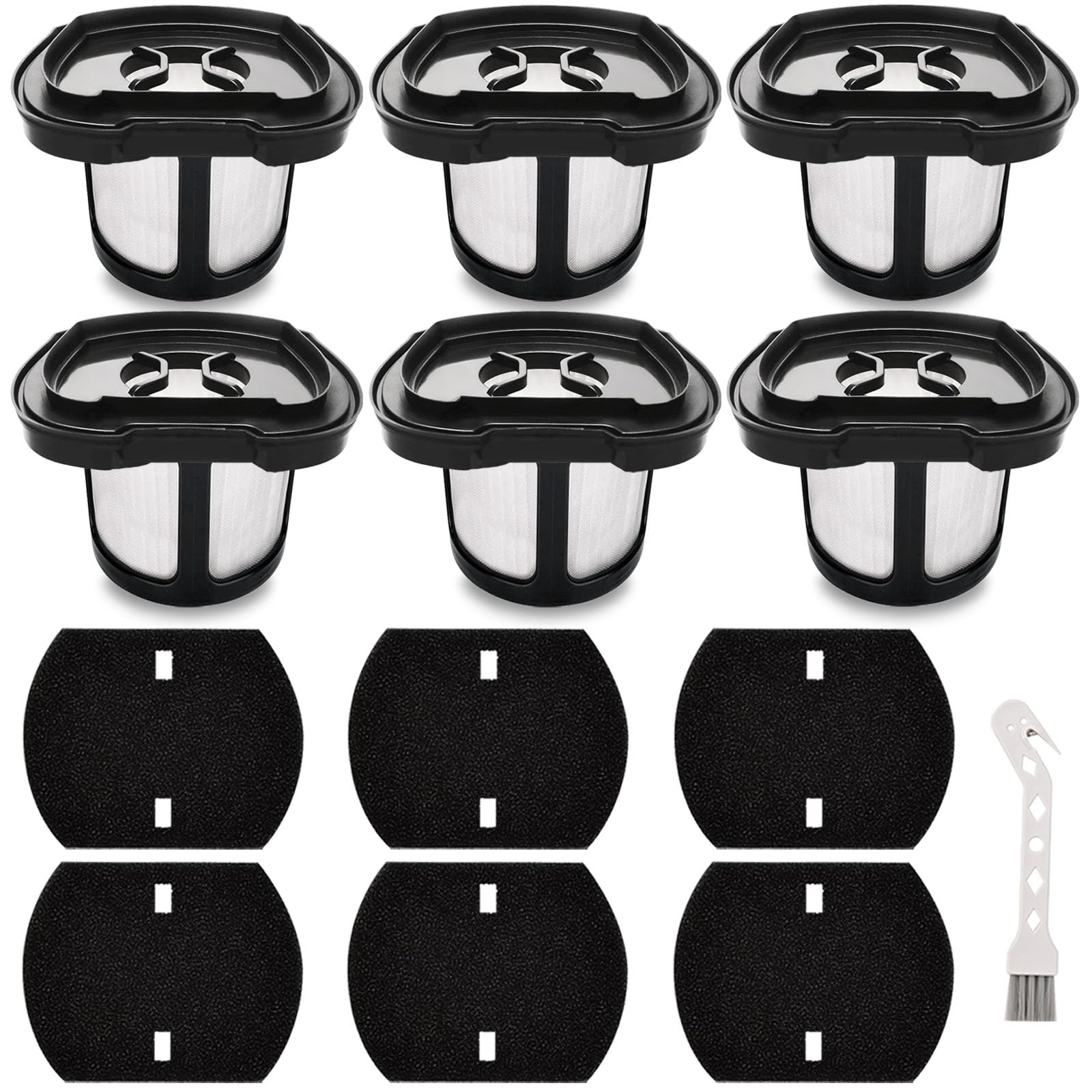 Bissell Pet Hair Eraser Hand Vacuum Replacement Filters (6 Pack) - Compatible with Models 2284W, 2390A, 2390, 2389, 2579 - Includes 6 Foam Filters & 6 Vacuum Filters (Part #1614212, 1614203, 1614204) - Perfect for Pet Hair Removal & Home Cleaning