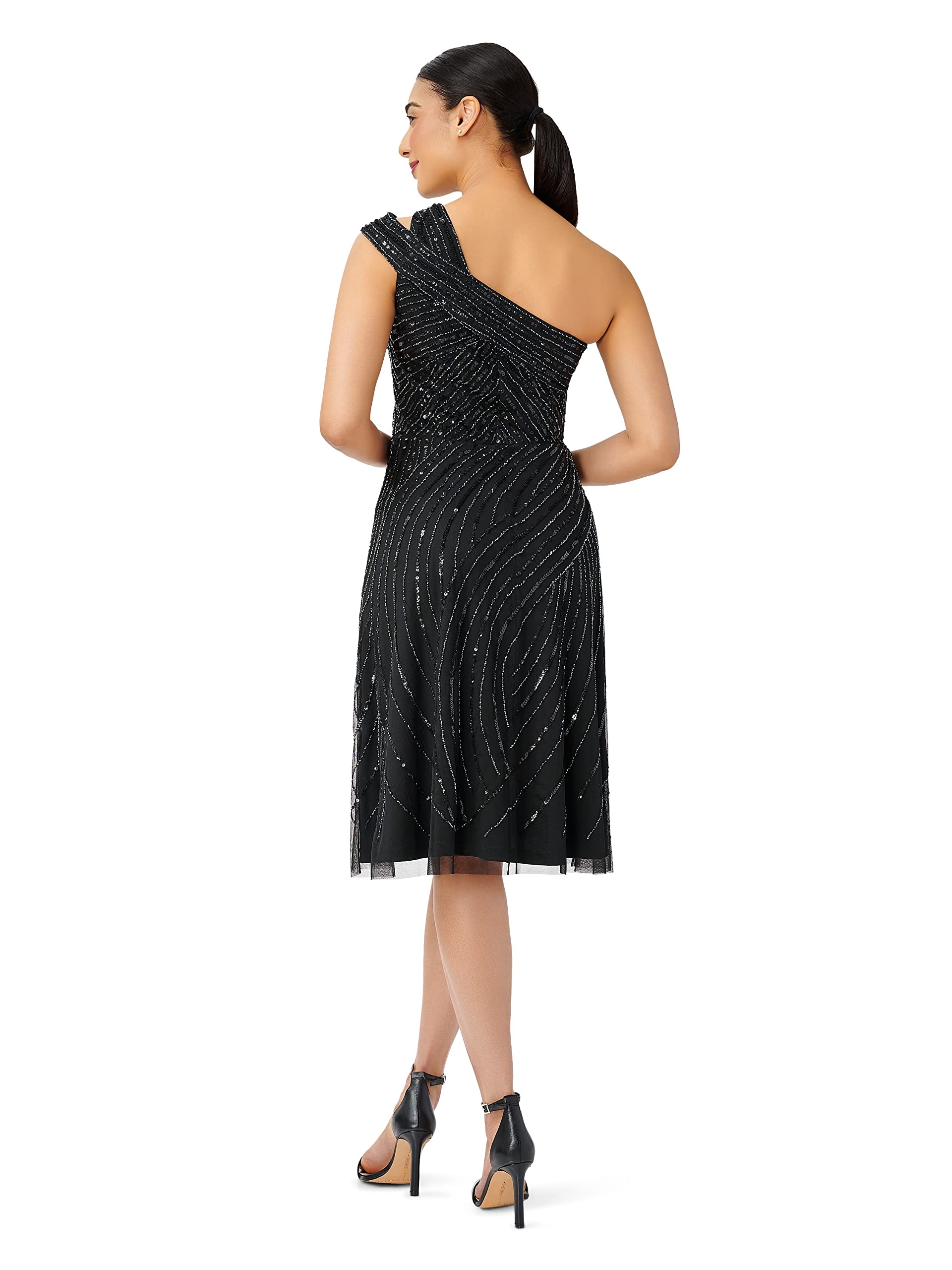 Adrianna Papell Women's Beaded One Shoulder Cocktail Dress - Elegant Evening Gown for Parties, Weddings & Special Occasions
