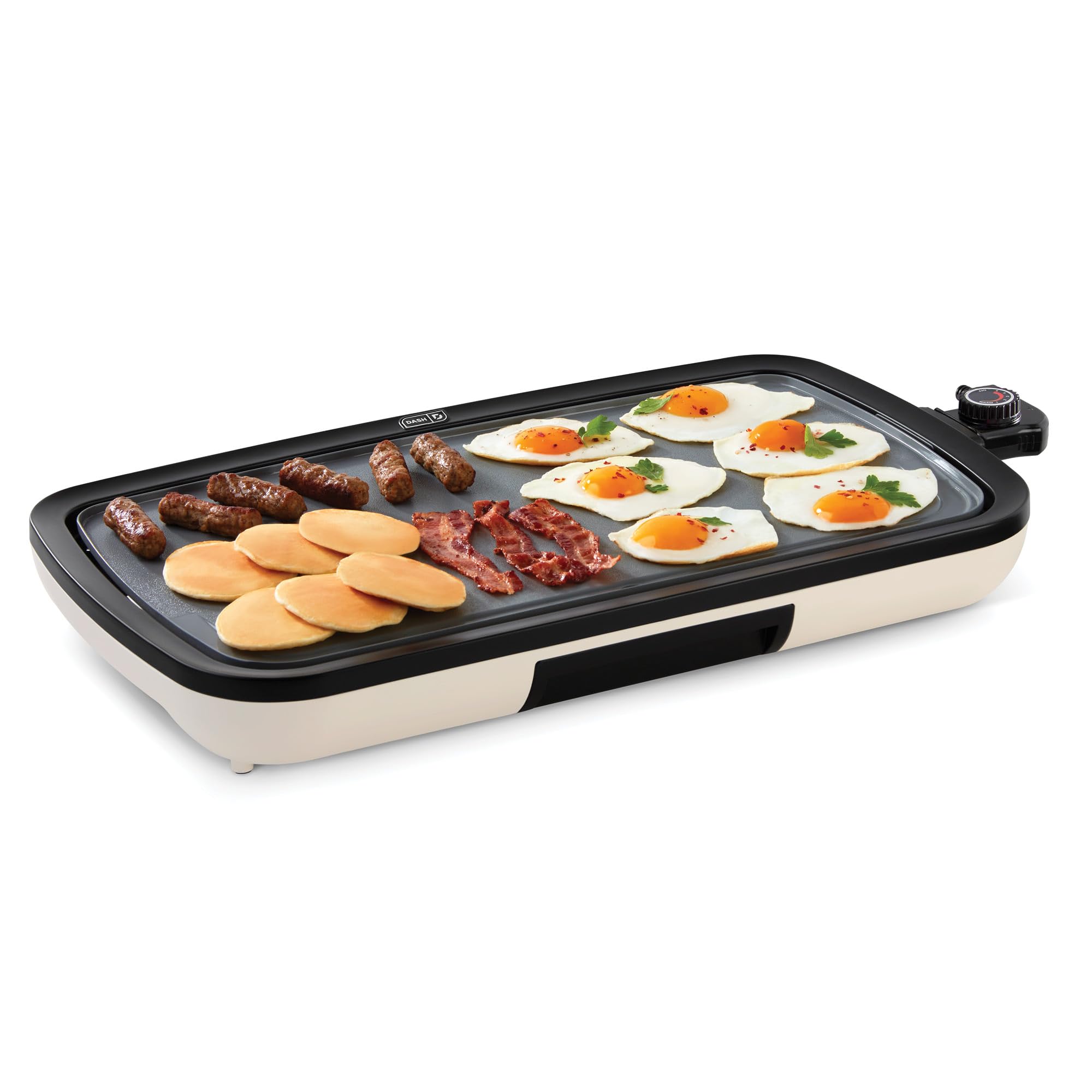 DASH Everyday Ceramic Electric Griddle - 20 Inch, 1500W, Non-Stick Surface for Pancakes, Burgers, Quesadillas, Eggs | Includes Drip Tray & Recipe Book | Perfect for Breakfast, Lunch, Snacks & Family Gatherings (Cream)
