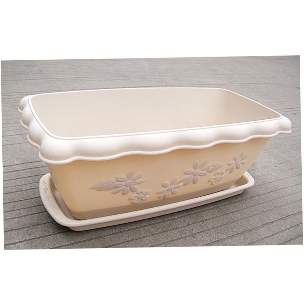 12 Inch Creamy-White Rectangular Plant Saucers - Plastic Flower Pot Trays & Drainage Pallets for Indoor/Outdoor Potted Plants (Set of 1) - Perfect for Windowsills, Balconies, and Garden Decor