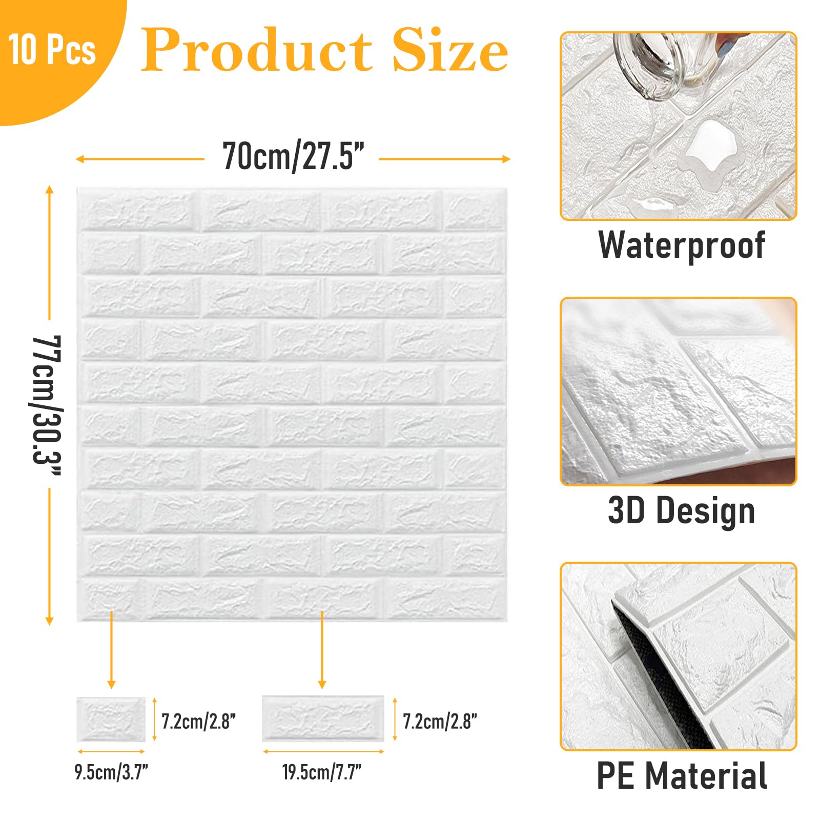 10Pcs 3D Peel and Stick Wall Panels - Self Adhesive White Wallpaper 30