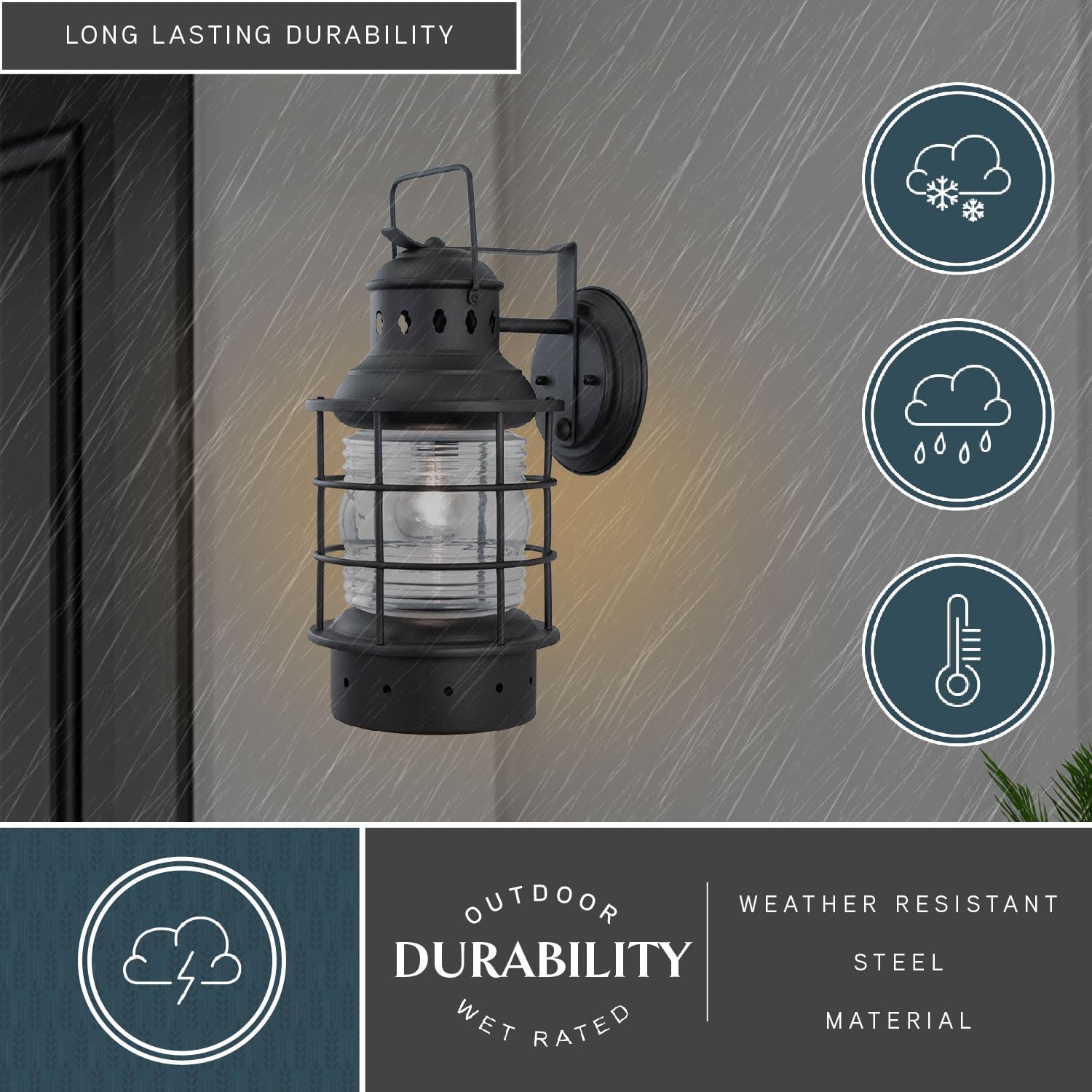 VAXCEL Hyannis 1-Light Black Coastal Outdoor Wall Lantern with Clear Glass - Perfect for Porch, Patio, and Beach House Exterior Lighting