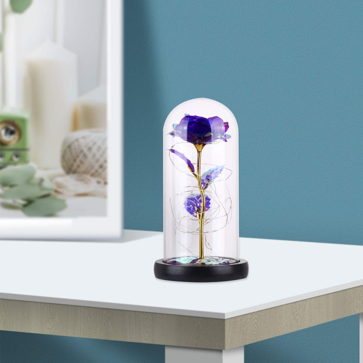 Garneck 1pc Glass Rose Night Light - Artificial Rose Lamp with Glass Dome, Eternal Flower Light for Valentine's Day | Romantic Bedroom Decor, Wedding Centerpiece, Gift for Her