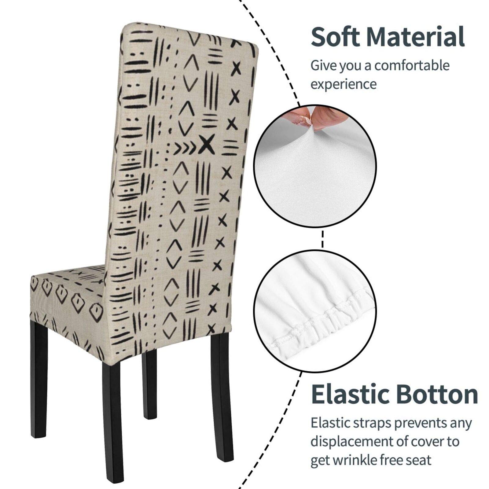 Bohemian Tribal Mudcloth Stretch Chair Slipcovers - Washable Dining Chair Covers for Home, Hotel & Restaurant Use | Perfect for Ceremonies, Banquets, Weddings & Parties | Durable & Stylish Home Decor Protection