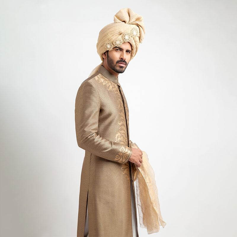 Antique Gold and Black Brocade Sherwani for Men | Traditional Indian Wedding Attire | Elegant Ethnic Groom Wear for Special Occasions