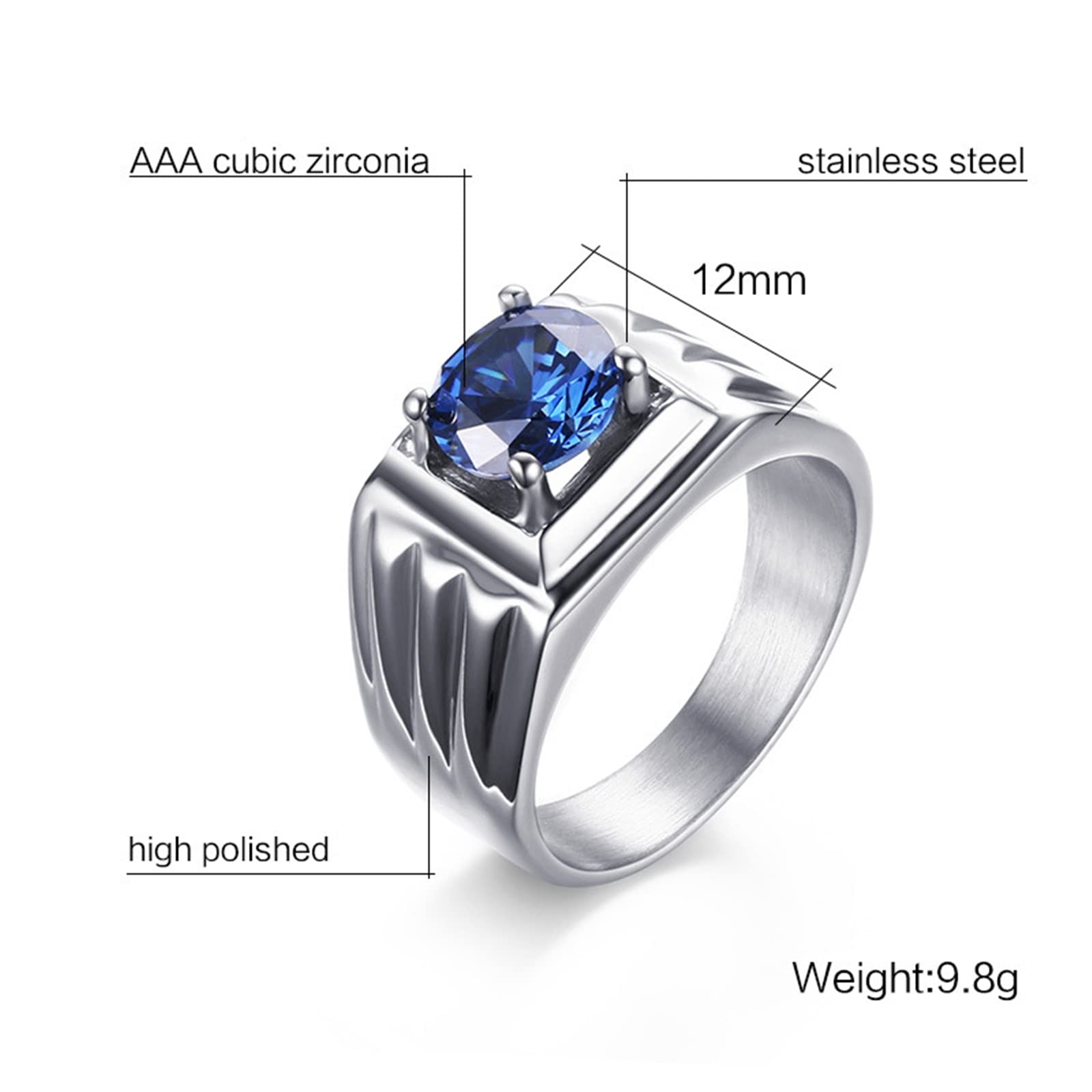 Blue Stainless Steel Wedding Bands for Men - Durable Zirconia Engagement Rings for Him | Perfect for Proposals, Anniversaries & Everyday Wear