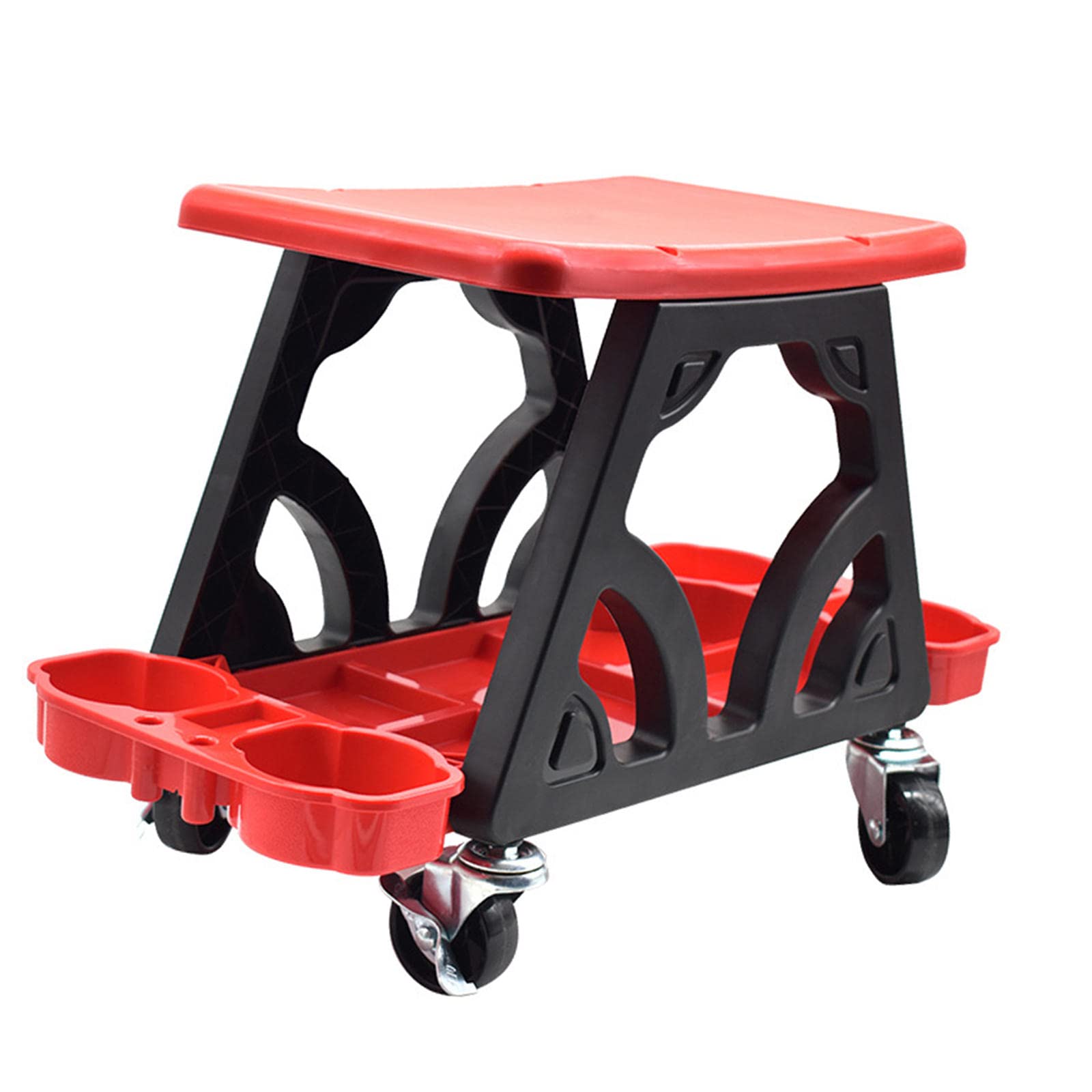 Heavy Duty Rolling Car Detailing Stool with Organizer Tray - Adjustable Mechanic Seat for Car Wash, Garage Cleaning & Vehicle Maintenance - Red | Perfect for Auto Detailing, DIY Car Care & Professional Workshops