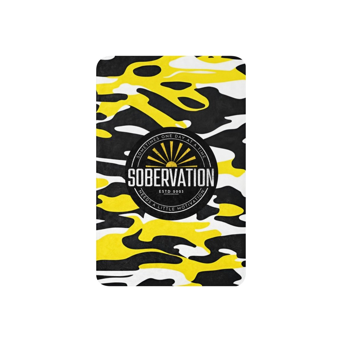 Sobervation Yellow Camo Sherpa Blanket - Soft & Warm Flannel Throw for Recovery, Cozy Gift for Sober Living, AA Meetings & Addiction Support Groups - Perfect for Couch, Bed & Meditation