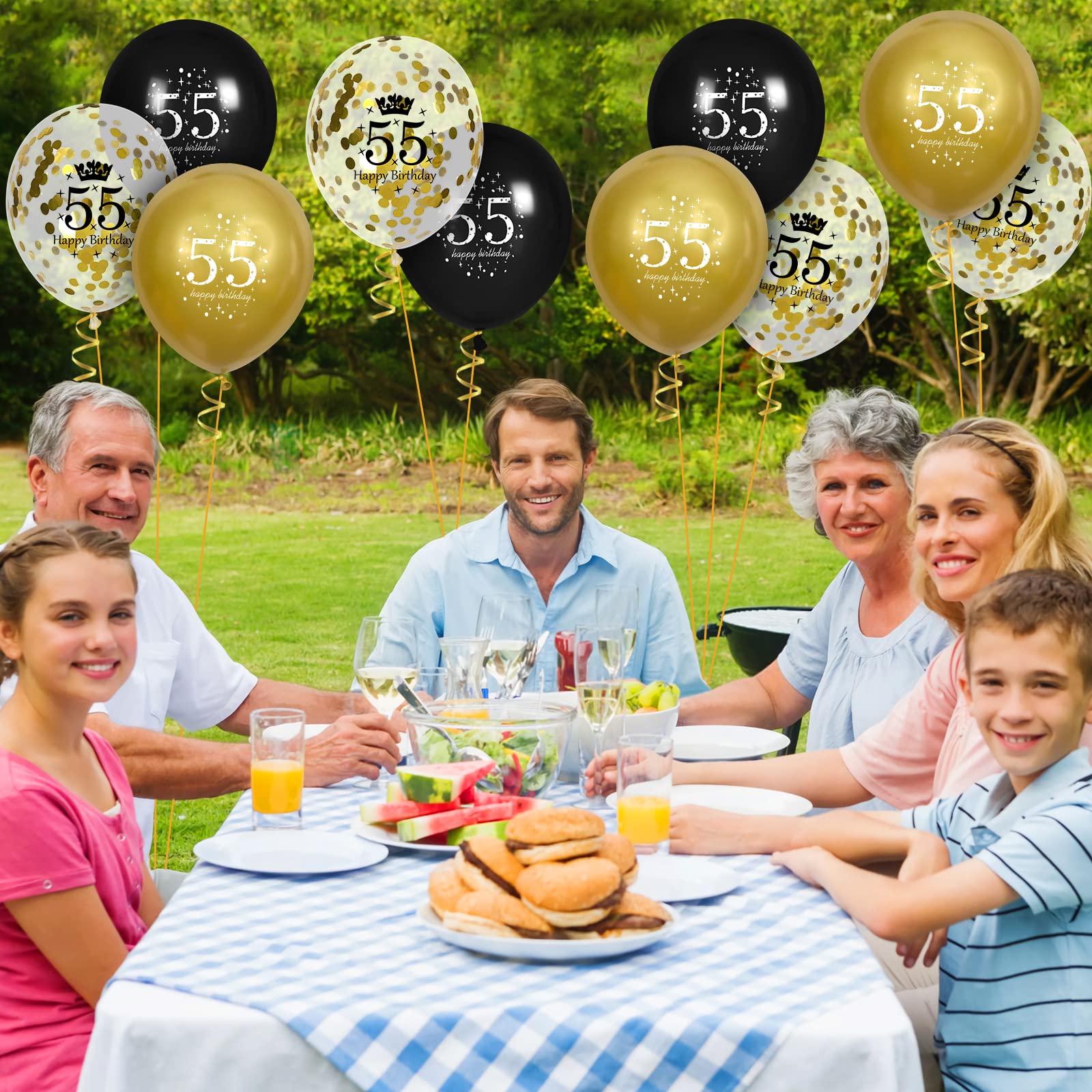 55th Birthday Balloons for Men & Women - 15 Pcs Black Gold Happy Birthday Party Decorations - Perfect for 55th Birthday Celebrations, Anniversaries, and Retirement Parties