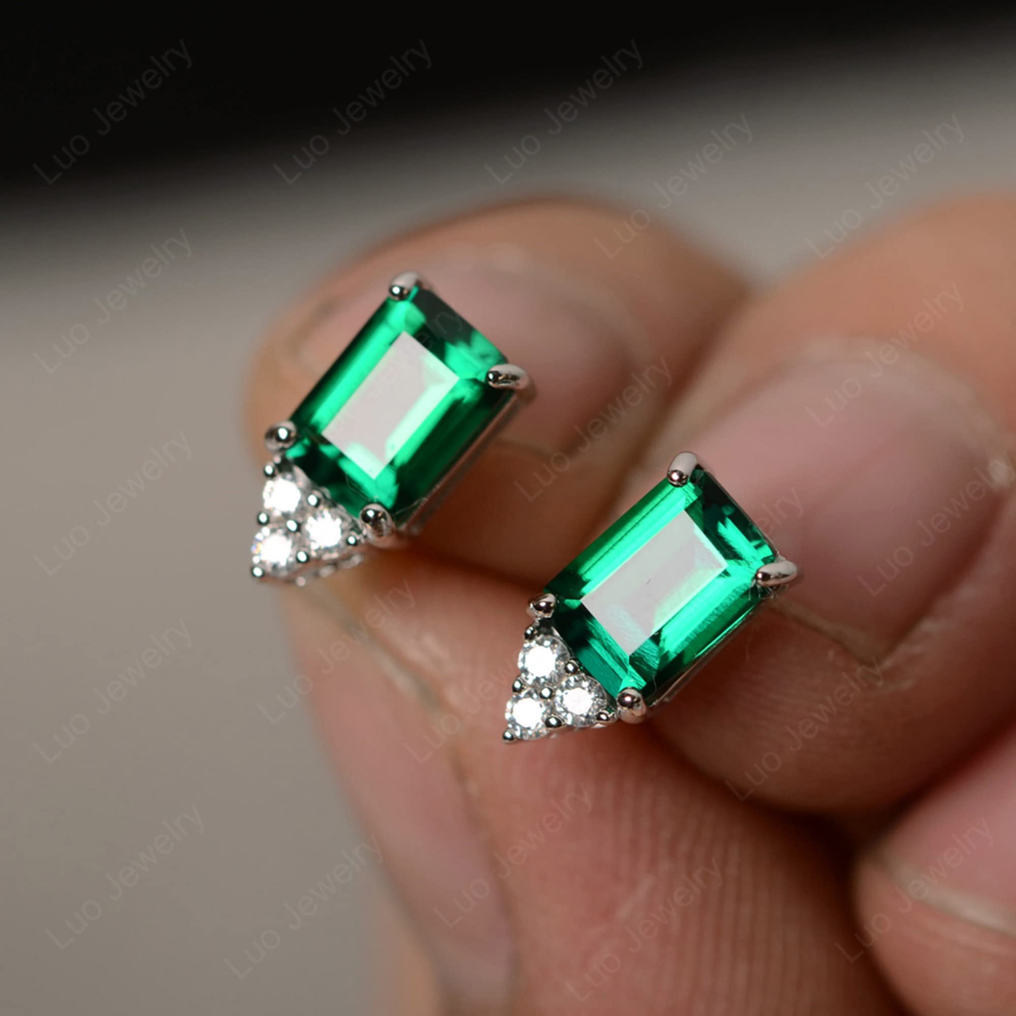 LUO Women's Sterling Silver Stud Earrings - Emerald Cut Simple Wedding Jewelry for Brides, Gifts for Her, Anniversary, Engagement, Valentine's Day - Perfect for Bridal Shower, Party, and Special Occasions