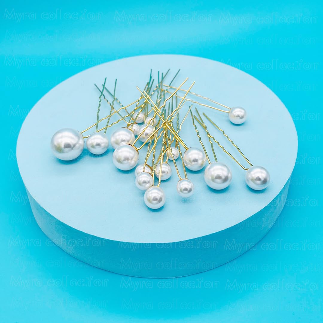 Myra Collection 18-Piece White Pearl Hair Pins Set - Elegant Bridal Hair Accessories for Women & Girls | Perfect for Weddings, Prom & Special Occasions