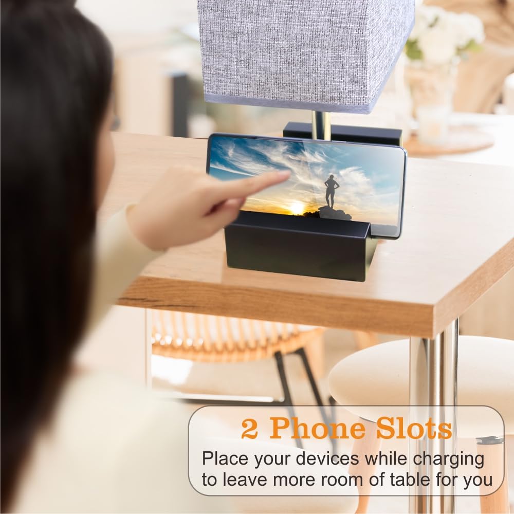 Dimmable LED Table Lamps with USB Charging Ports & Phone Stands - Modern Nightstand & Desk Lamp Set of 2 for Bedroom, Office, Living Room & Study - Perfect for Reading, Working & Phone Charging