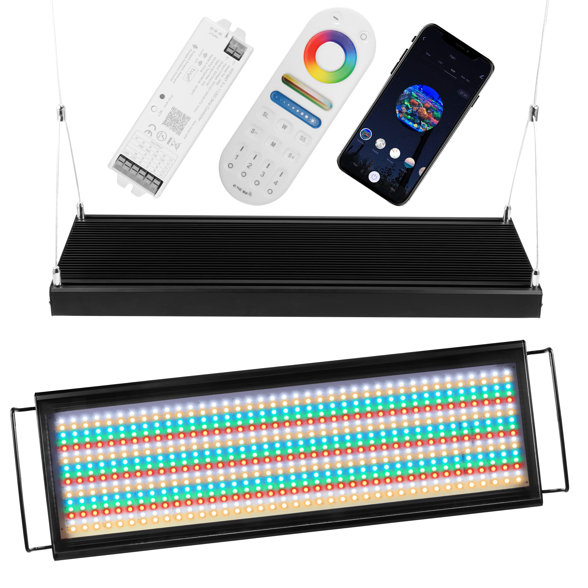 HUSUKU Smart Aquarium Light 600W RGB CCT LED with 663 LEDs 10000LM for 18-40 Inch Fish Tanks - WiFi Bluetooth RF Remote & Voice Control - Perfect for Coral Reefs, Aquatic Plants, and Saltwater/Freshwater Tanks - Ideal for Home Aquariums, Office Decor, and Aquatic Life Enthusiasts