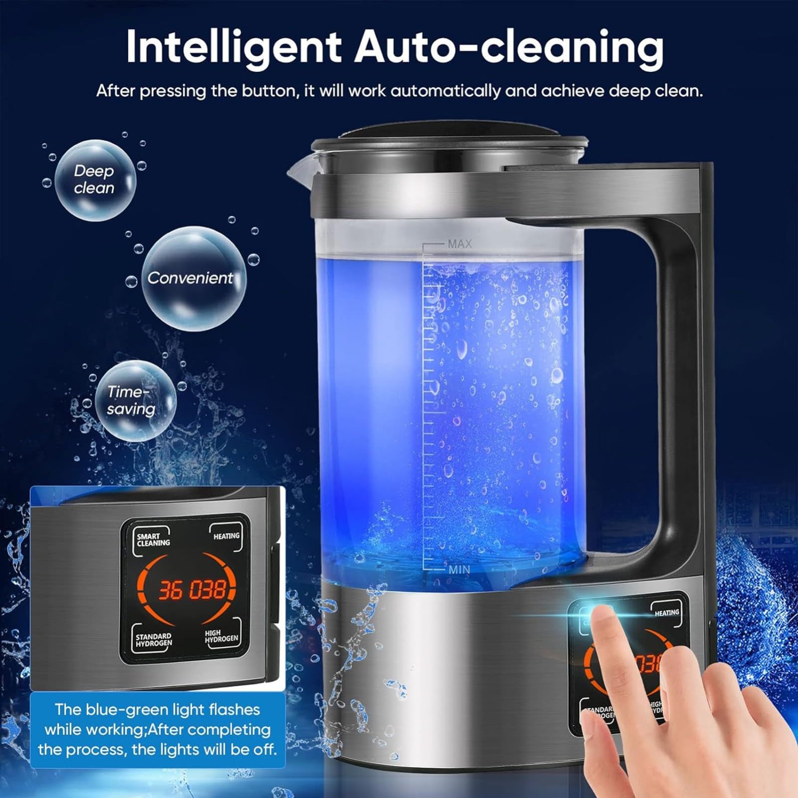 VHVYWY 2L Hydrogen Water Bottle, Alkaline Water Ionizer, Portable Hydrogen Generator with LED Display & Thermostat for Home, Office, Gym & Travel - Boost Hydration & Wellness