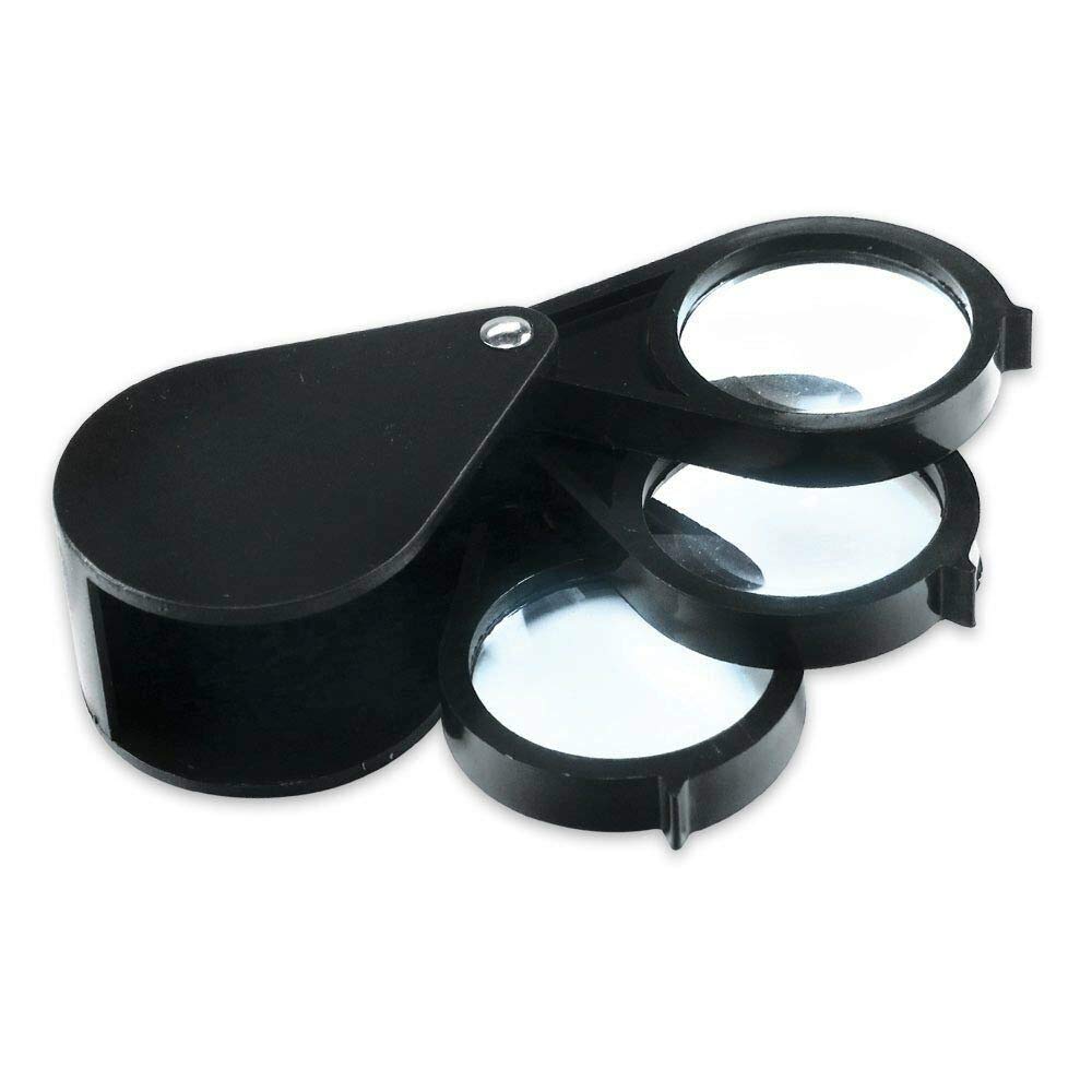 5X 10X 15X Triple Power Folding Pocket Magnifier - Jewelry Loupe Magnifying Glass for Gemstones, Stamps, Coins & Watch Repair - Perfect for Hobbyists, Collectors & Crafters