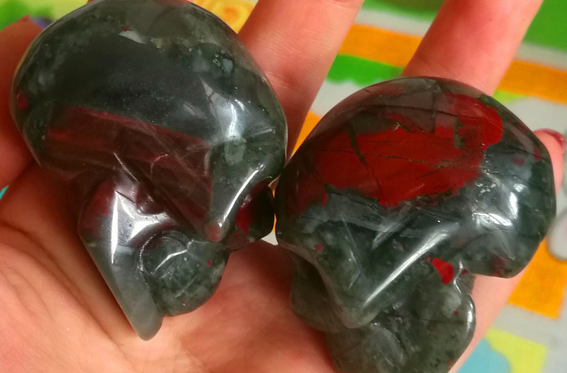 Hand Carved Blood Stone Skull Statue - 1.9