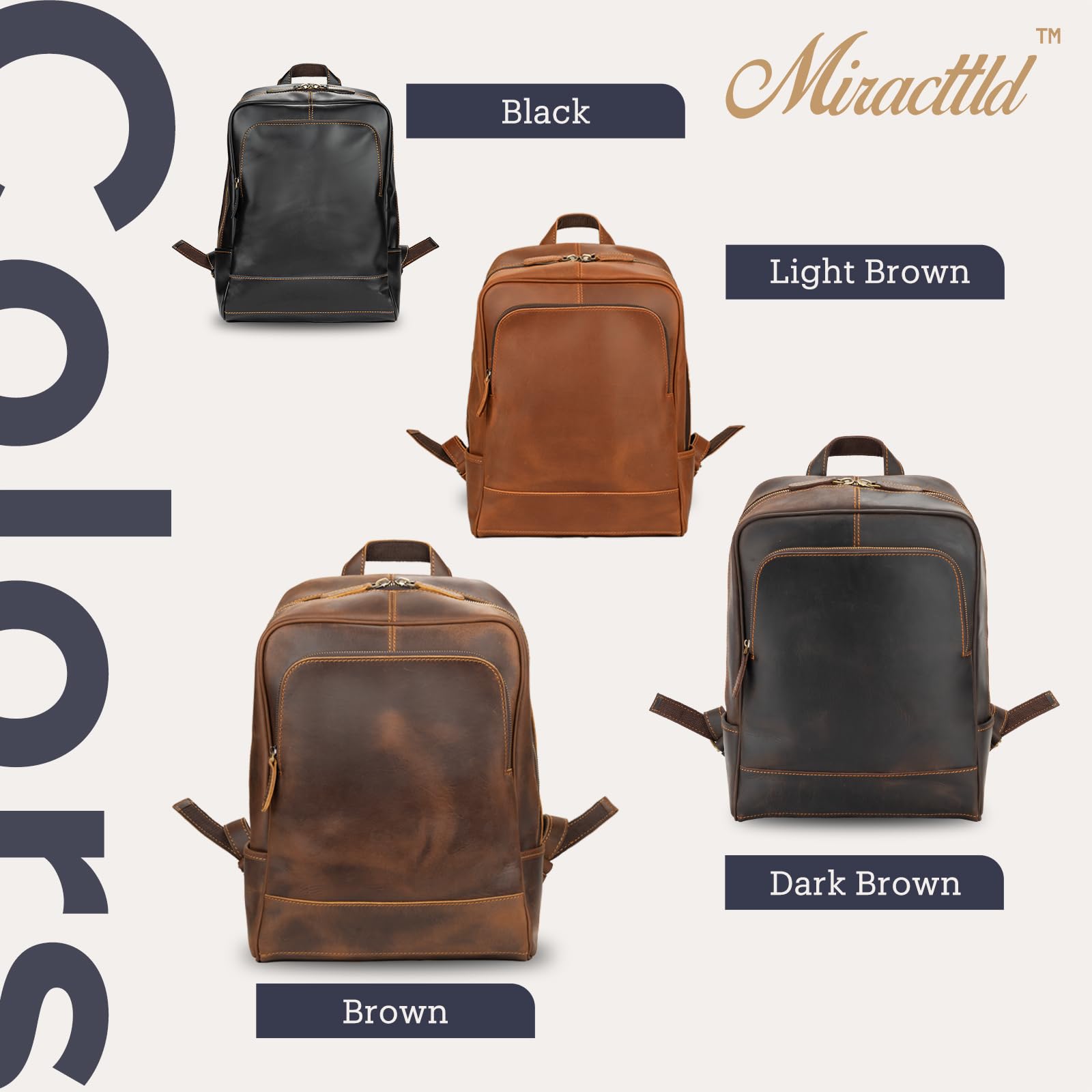 Premium Genuine Leather Backpack for Men - 15.6 Inch Laptop Bag - 100% Top-Grain Madagascar Leather - Brown Medium Size Business & Travel Backpack - Perfect for Work Commute, College & Weekend Getaways