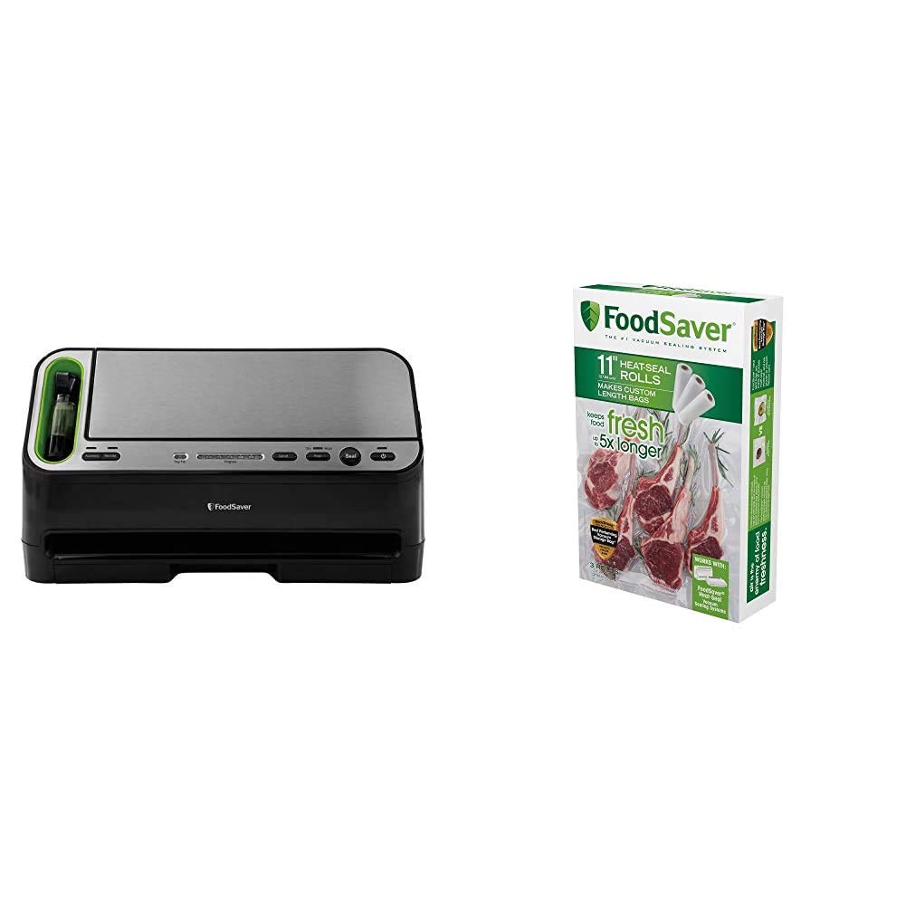 FoodSaver V4400 2-in-1 Vacuum Sealer Machine with Automatic Bag Detection | Black & Silver Kitchen Appliance | Includes Starter Kit & 11